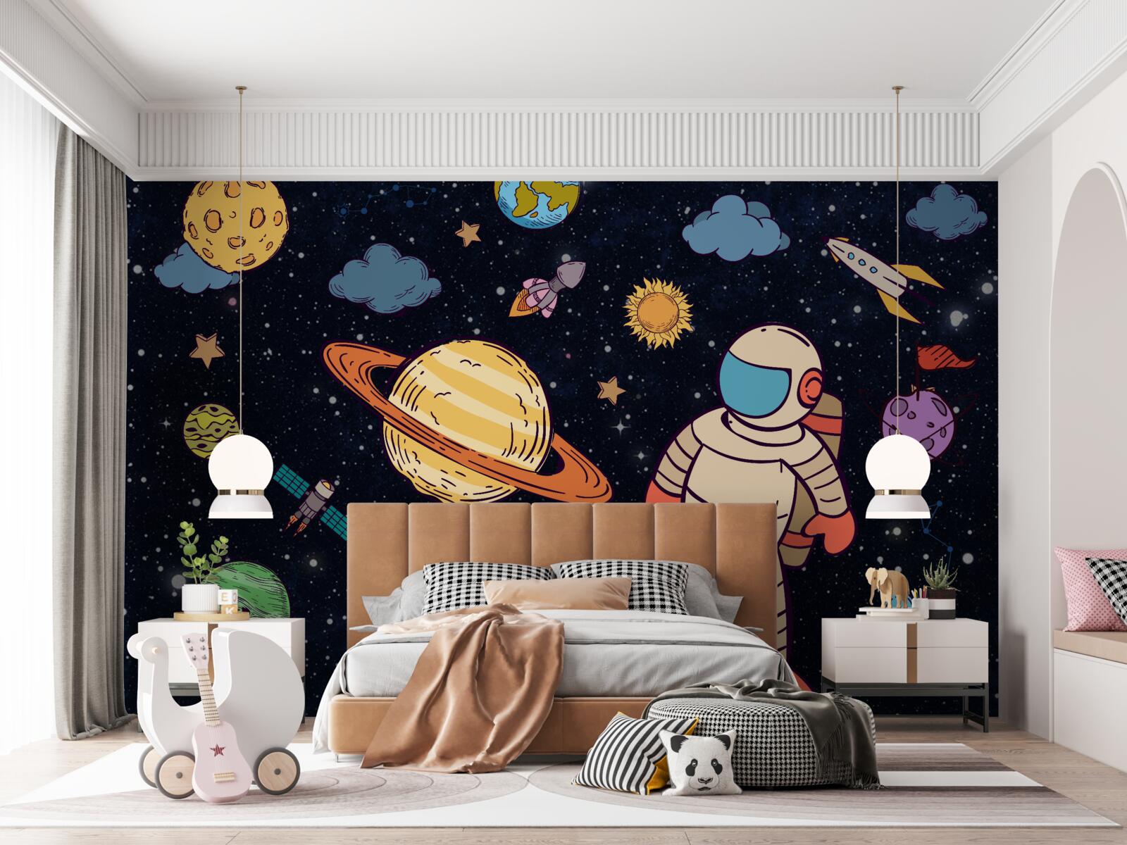 Fototapeta astronauta wśród ciał niebieskich