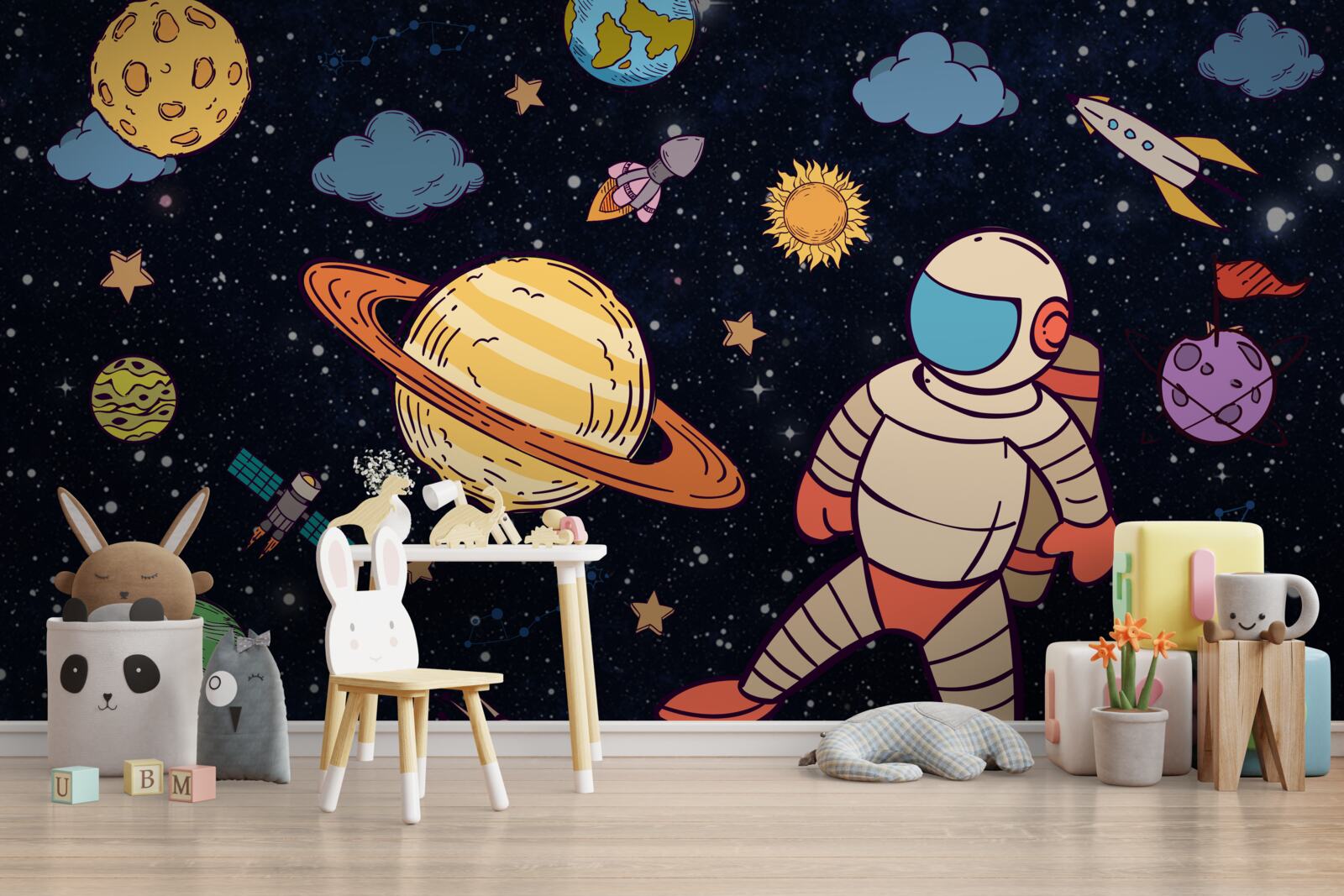 Fototapeta astronauta wśród ciał niebieskich