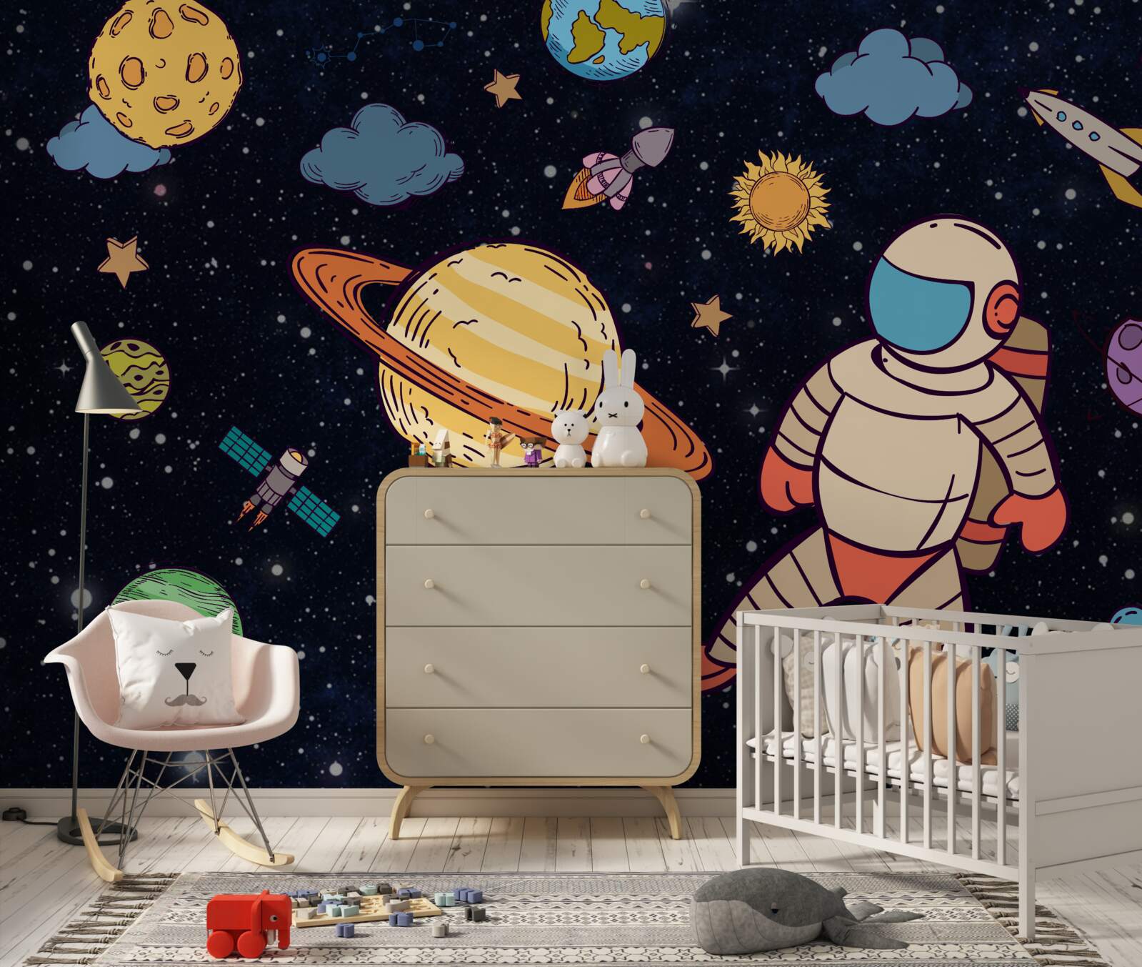 Fototapeta astronauta wśród ciał niebieskich