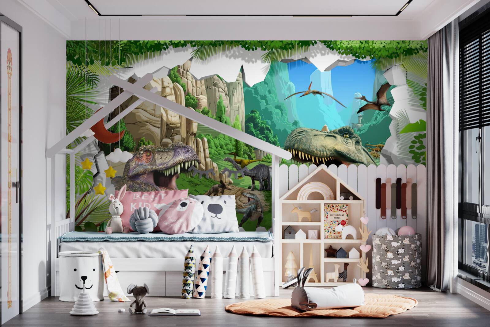 Fototapeta góry i dinozaury