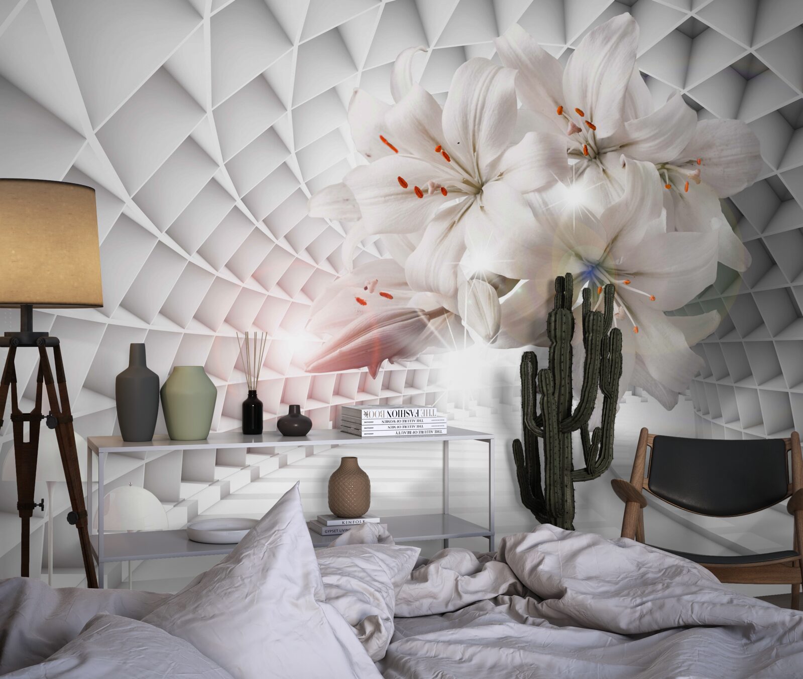 Fototapeta korytarz ozdobiony jest liliami