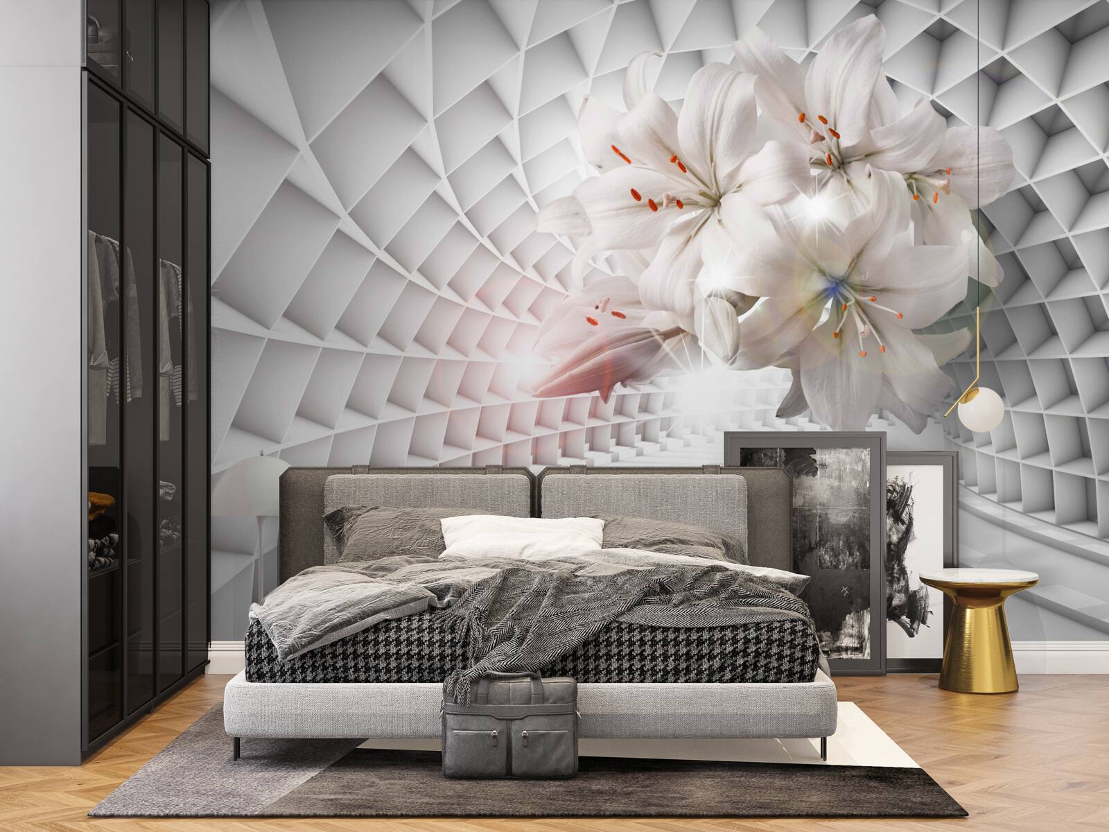 Fototapeta korytarz ozdobiony jest liliami