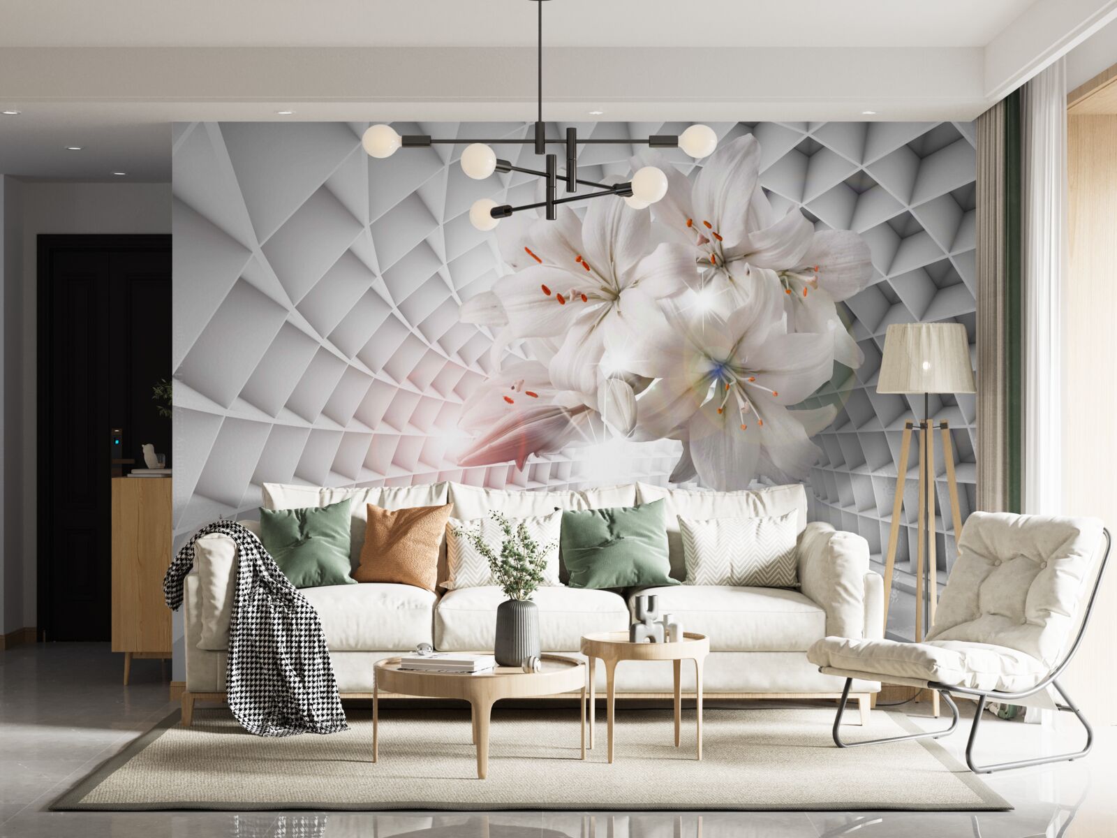 Fototapeta korytarz ozdobiony jest liliami