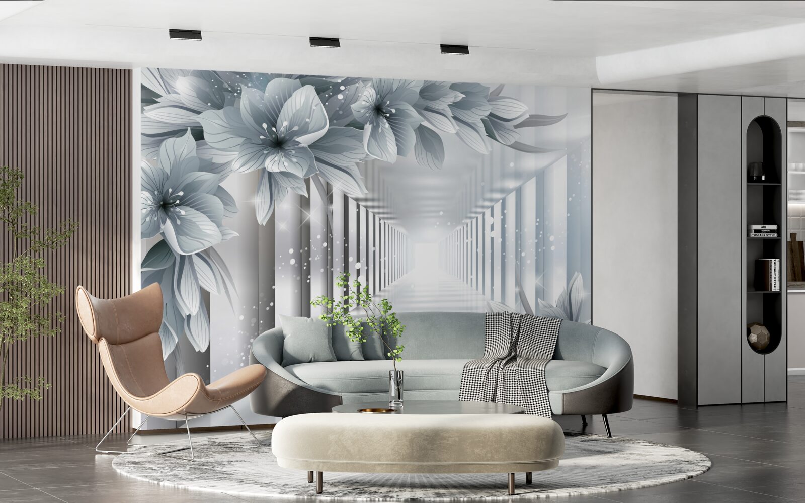 Fototapeta niekończący się tunel i kolorowe rośliny