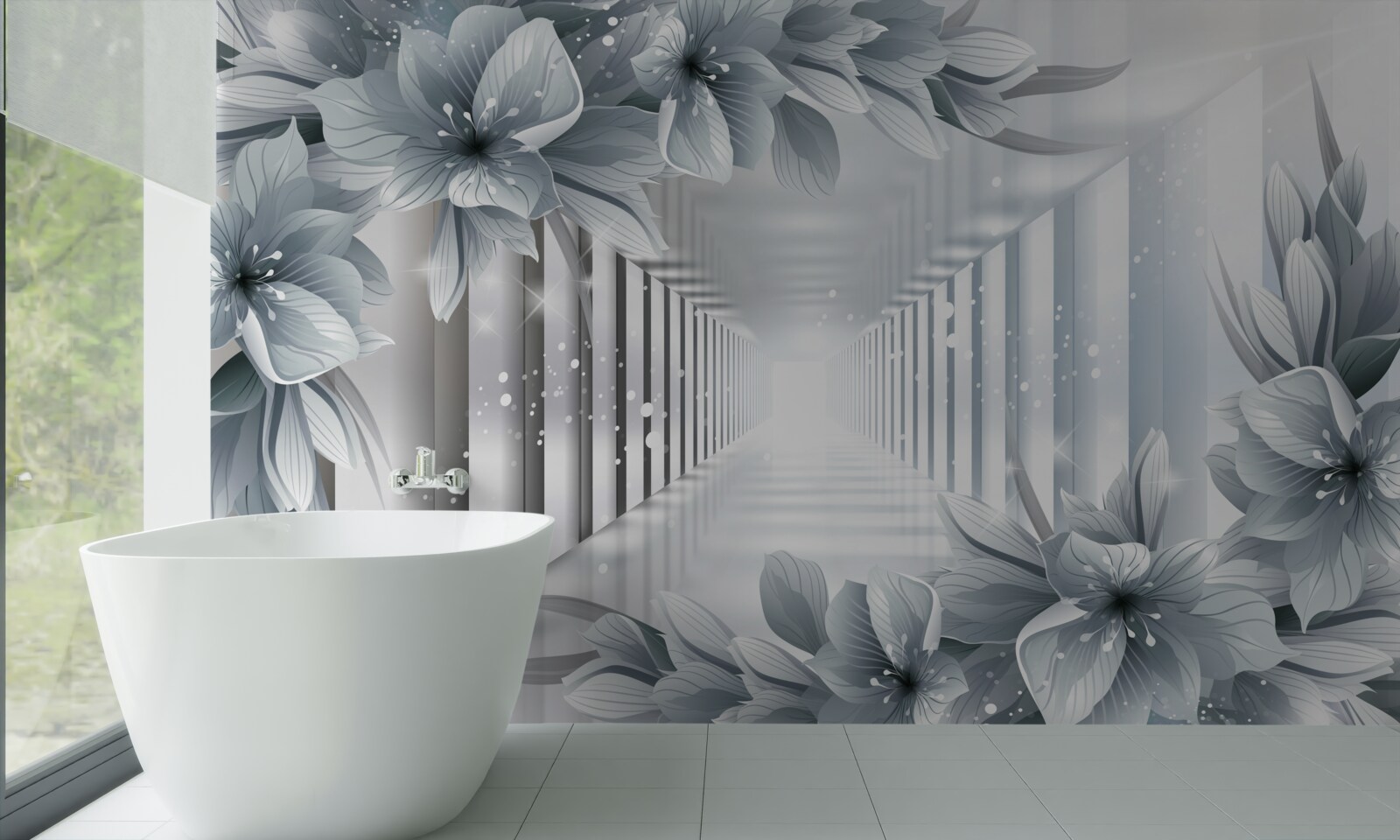 Fototapeta niekończący się tunel i kolorowe rośliny