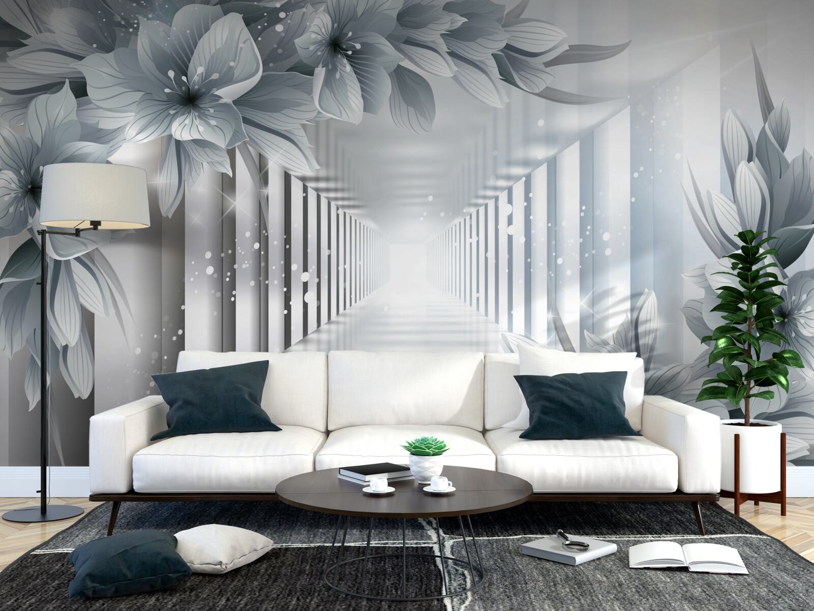 Fototapeta niekończący się tunel i kolorowe rośliny