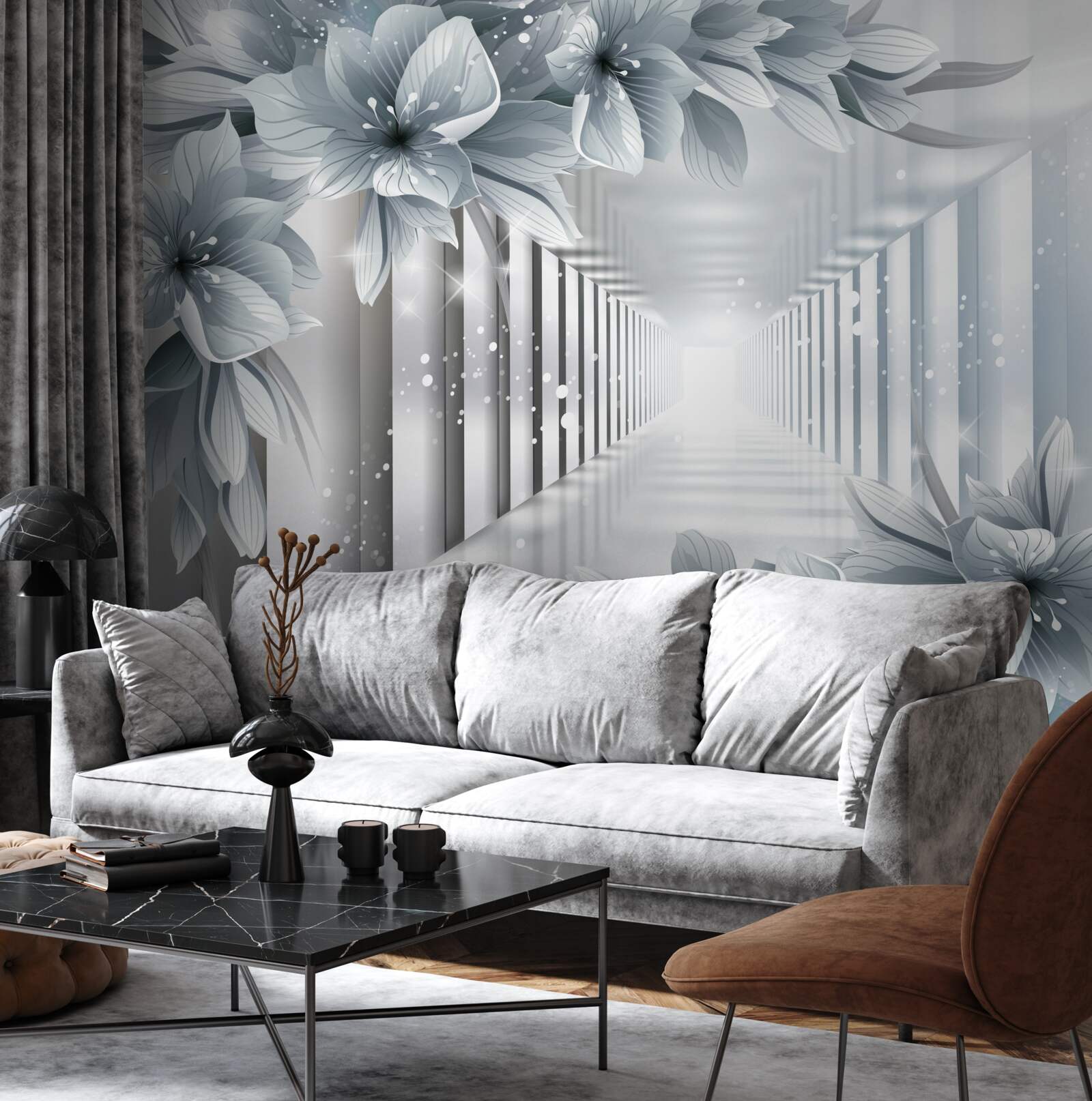 Fototapeta niekończący się tunel i kolorowe rośliny