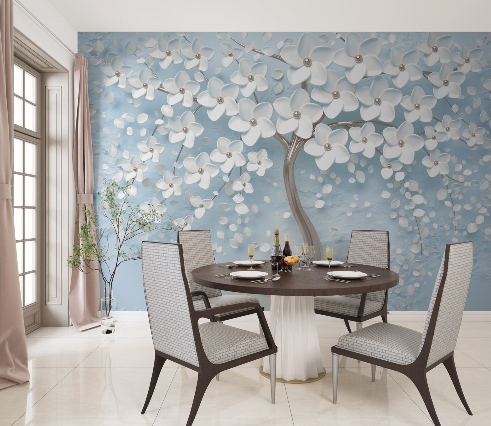 Fototapeta na tle błękitnego nieba znajduje się drzewo