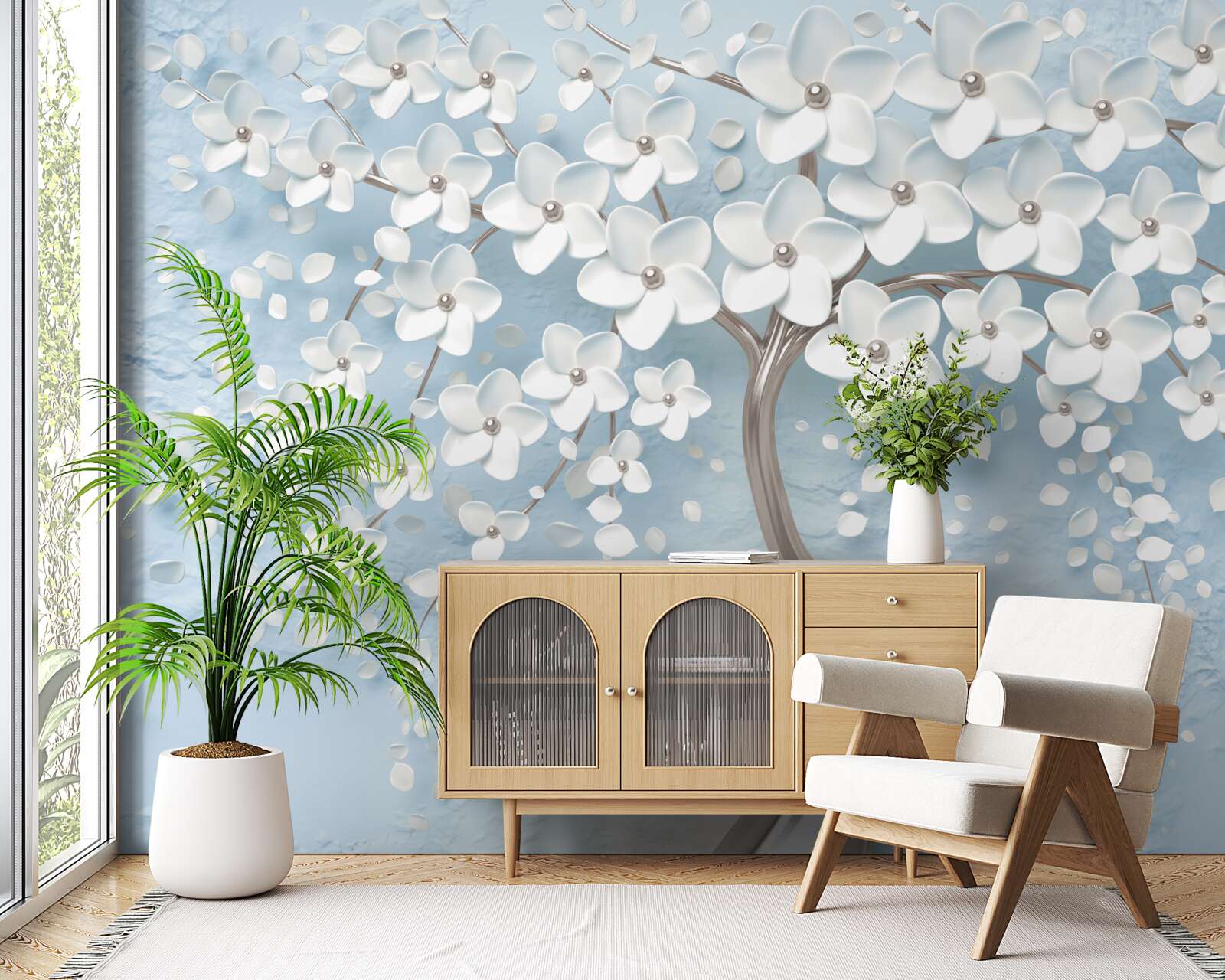 Fototapeta na tle błękitnego nieba znajduje się drzewo