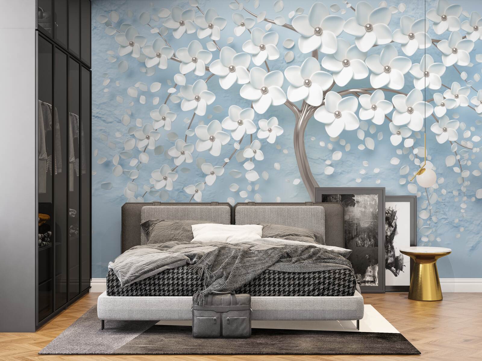 Fototapeta na tle błękitnego nieba znajduje się drzewo