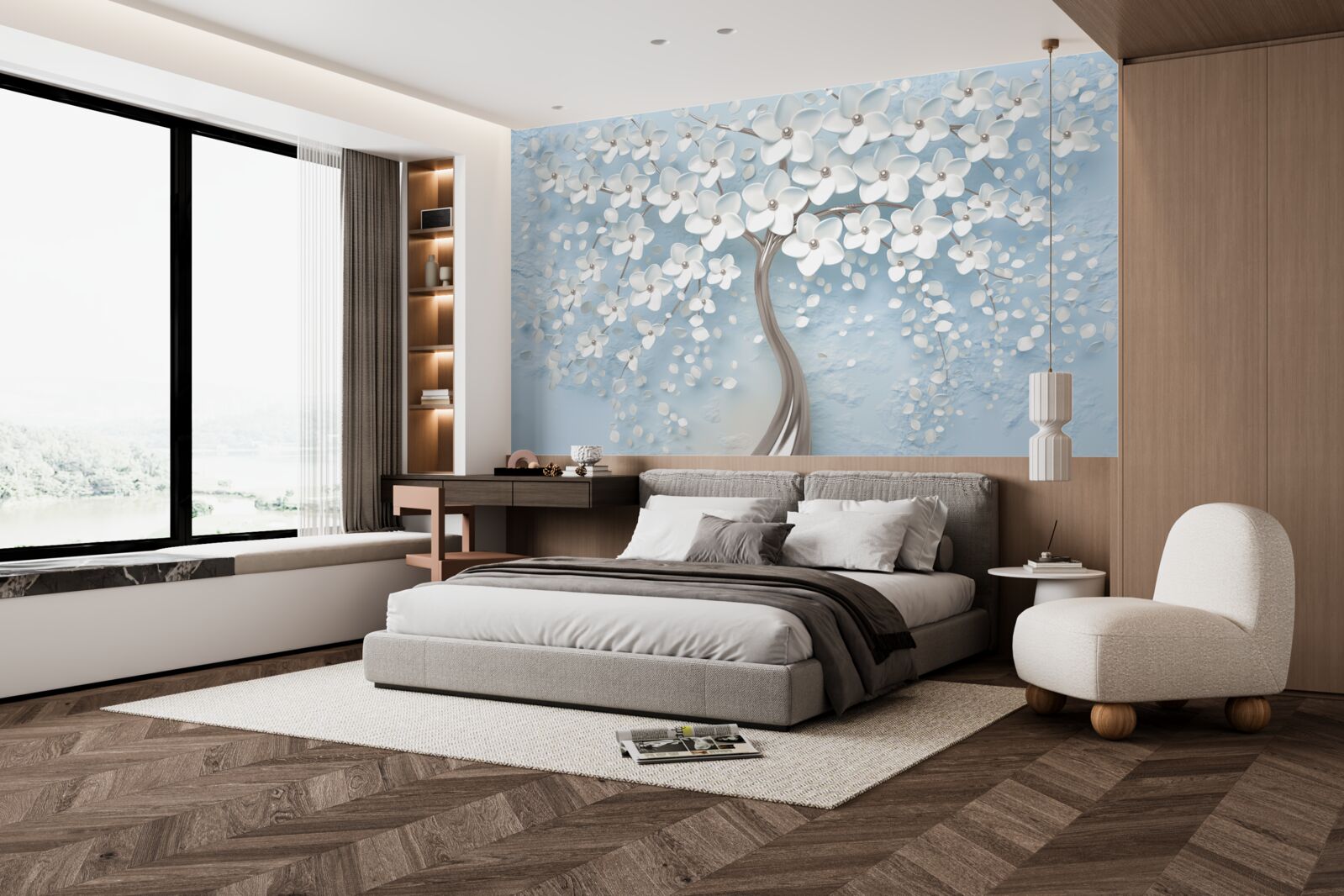 Fototapeta na tle błękitnego nieba znajduje się drzewo