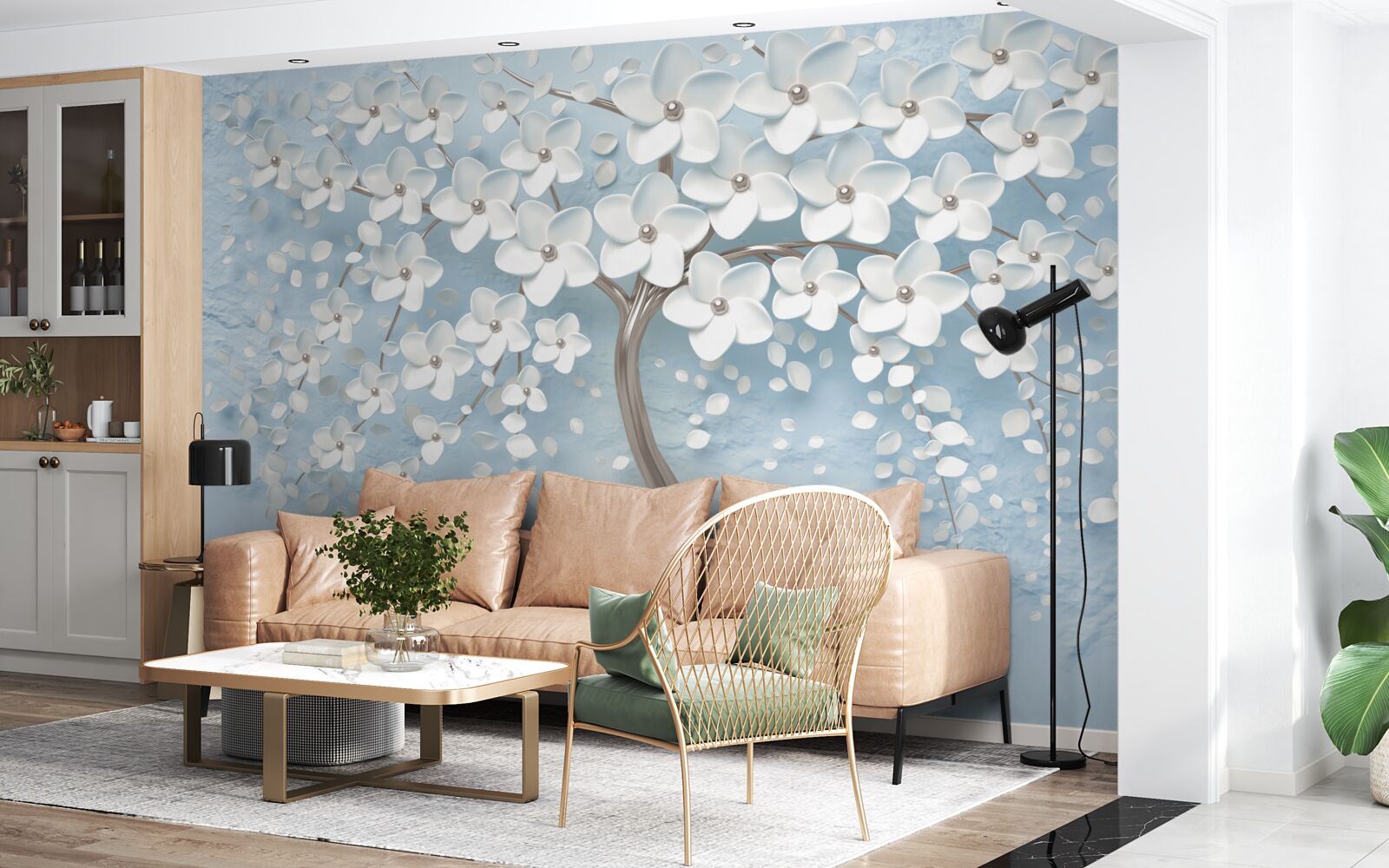 Fototapeta na tle błękitnego nieba znajduje się drzewo