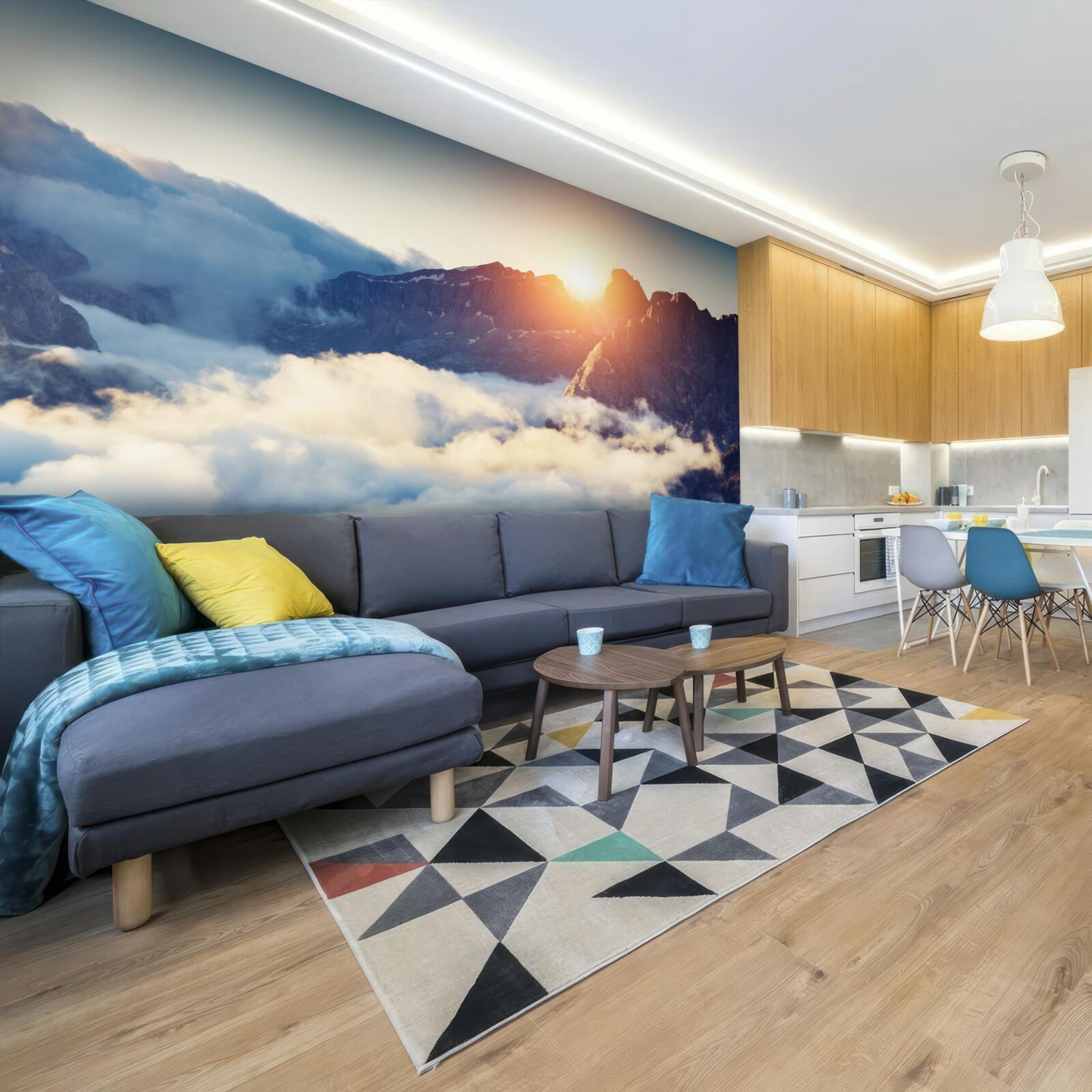 Fototapeta zachód słońca w górskim krajobrazie