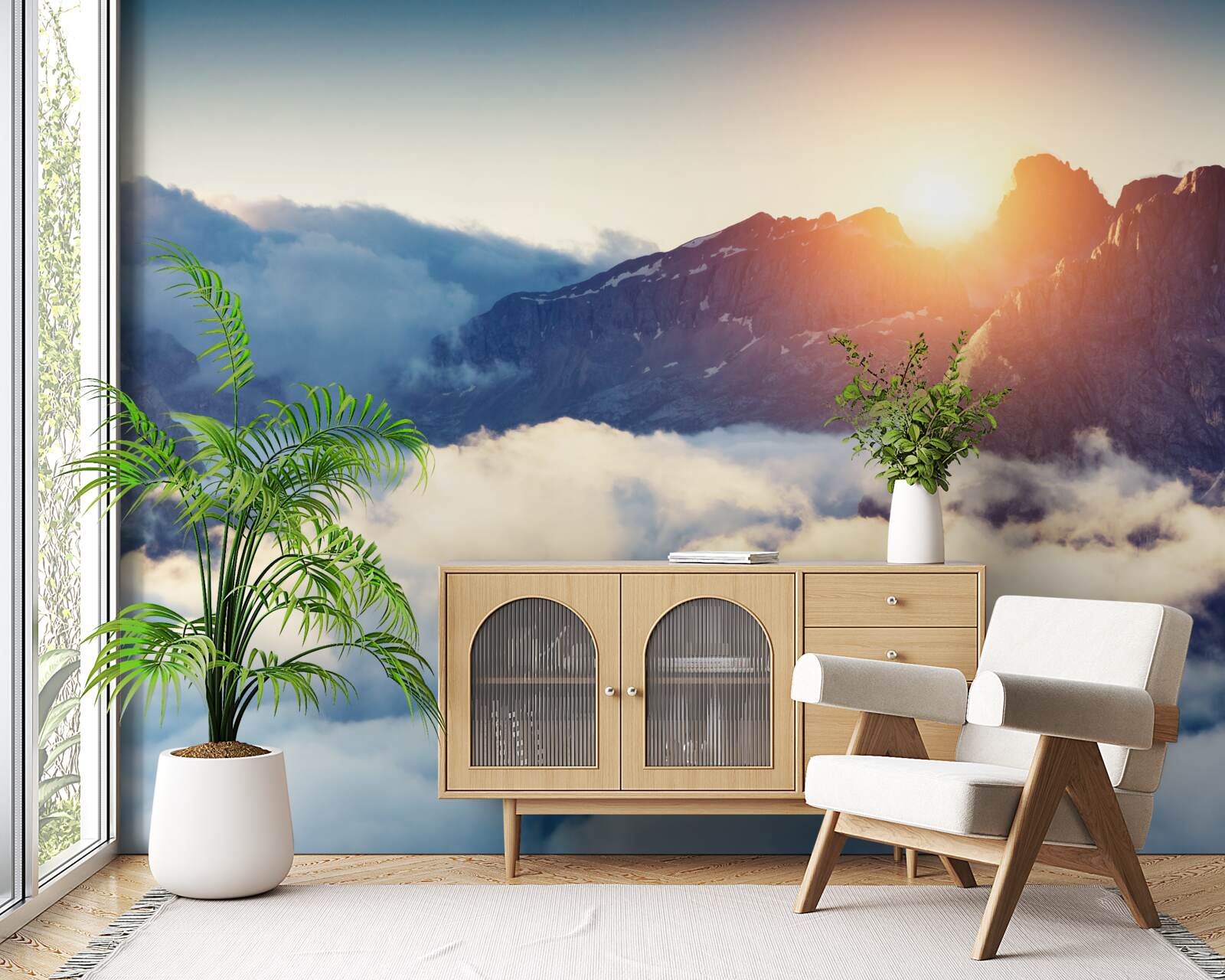 Fototapeta zachód słońca w górskim krajobrazie