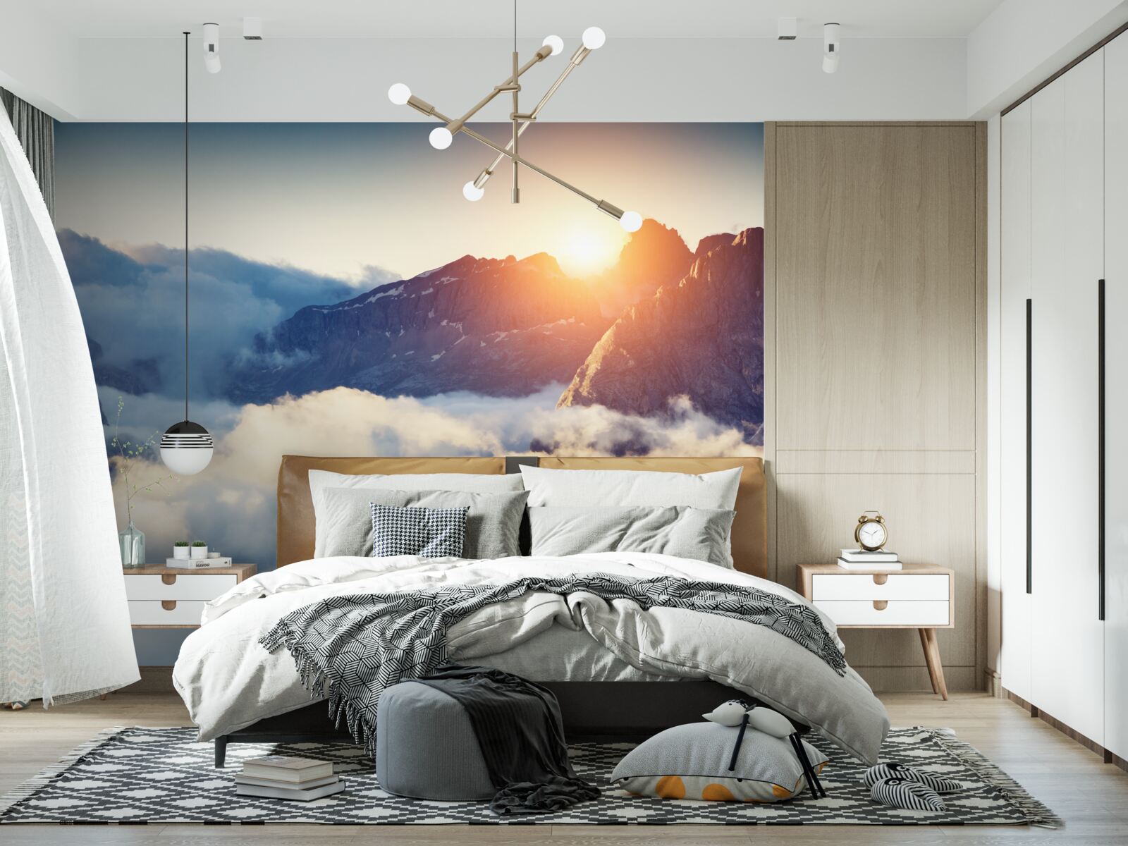 Fototapeta zachód słońca w górskim krajobrazie