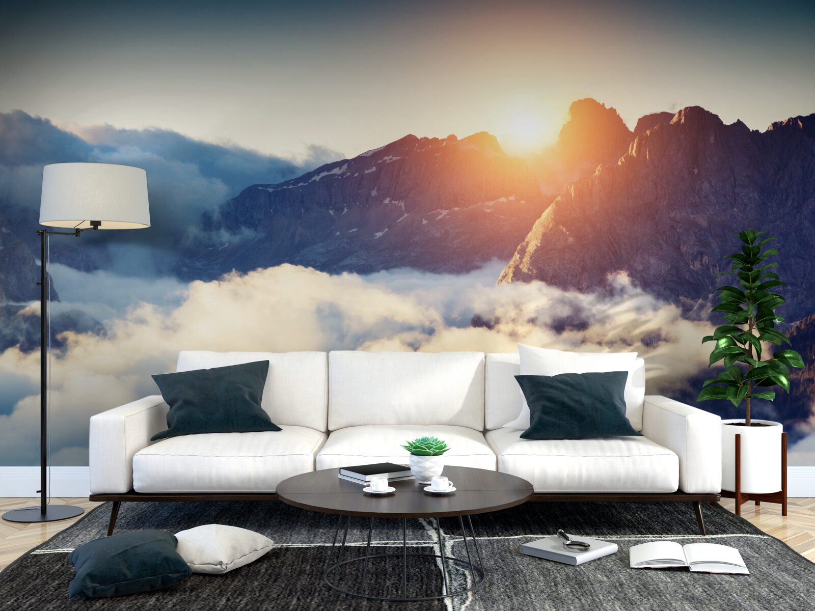 Fototapeta zachód słońca w górskim krajobrazie