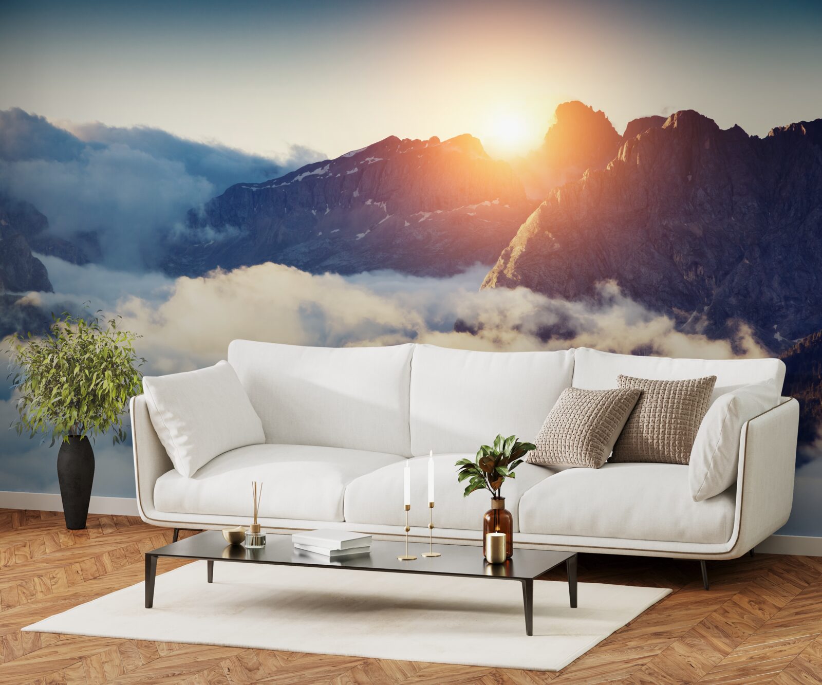 Fototapeta zachód słońca w górskim krajobrazie