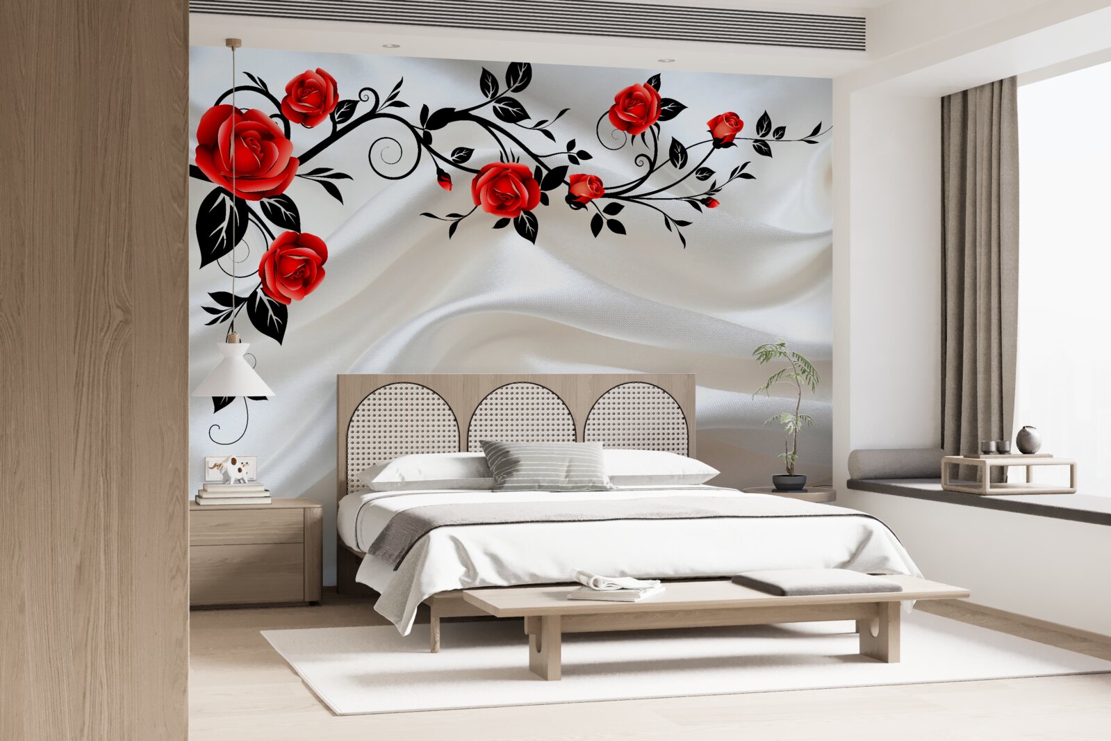 Fototapeta satyna ozdobiona jest różami