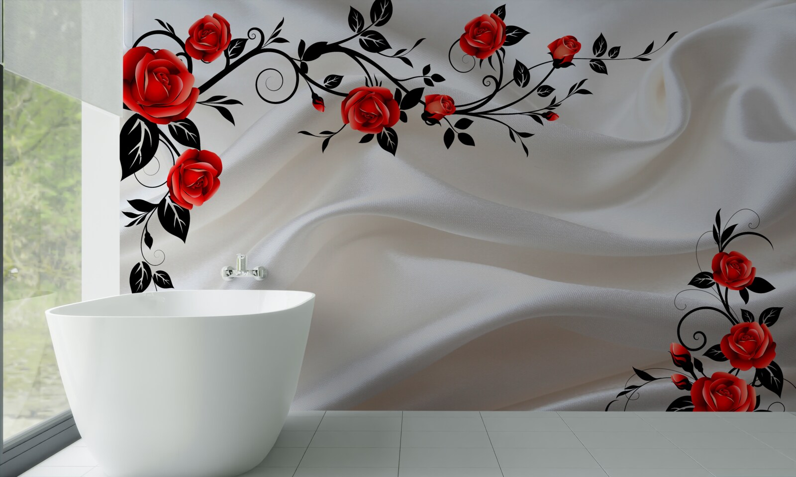 Fototapeta satyna ozdobiona jest różami