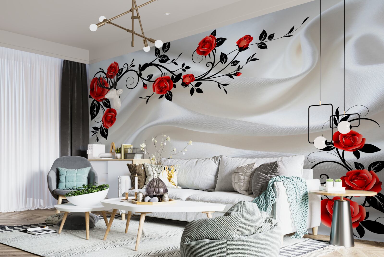 Fototapeta satyna ozdobiona jest różami