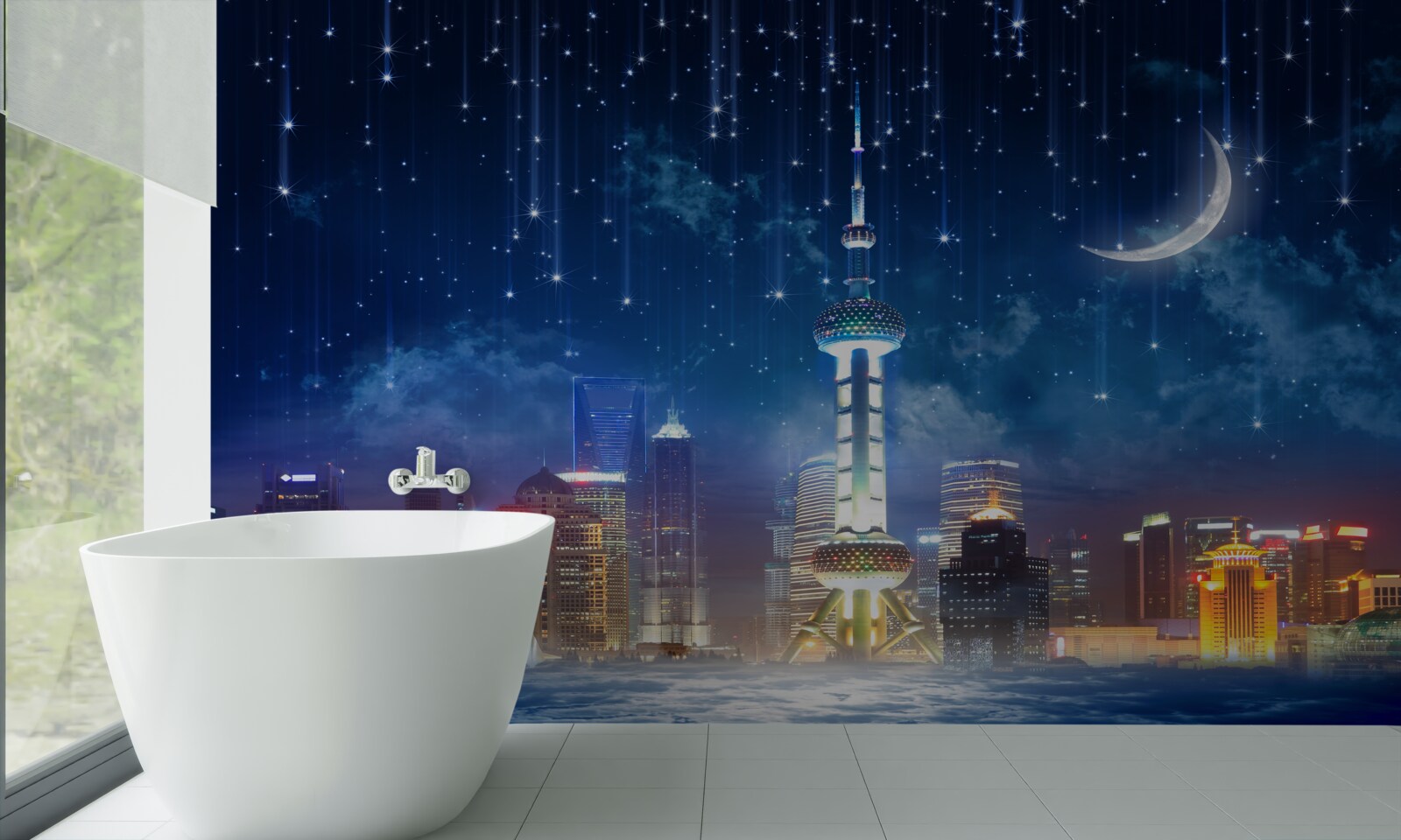 Fototapeta meble w kolorze niebieskim i fioletowym