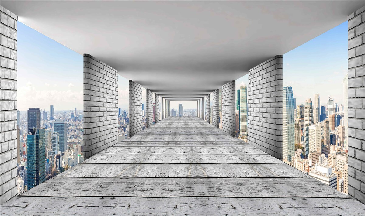 Fototapeta przejście podziemne otwierające panoramę miasta