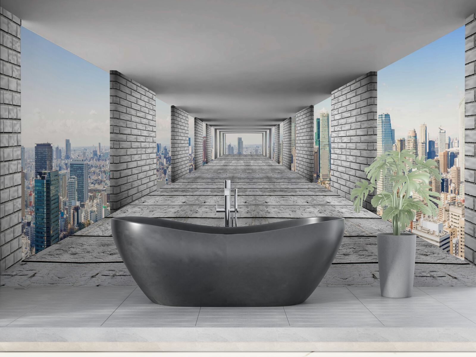 Fototapeta przejście podziemne otwierające panoramę miasta