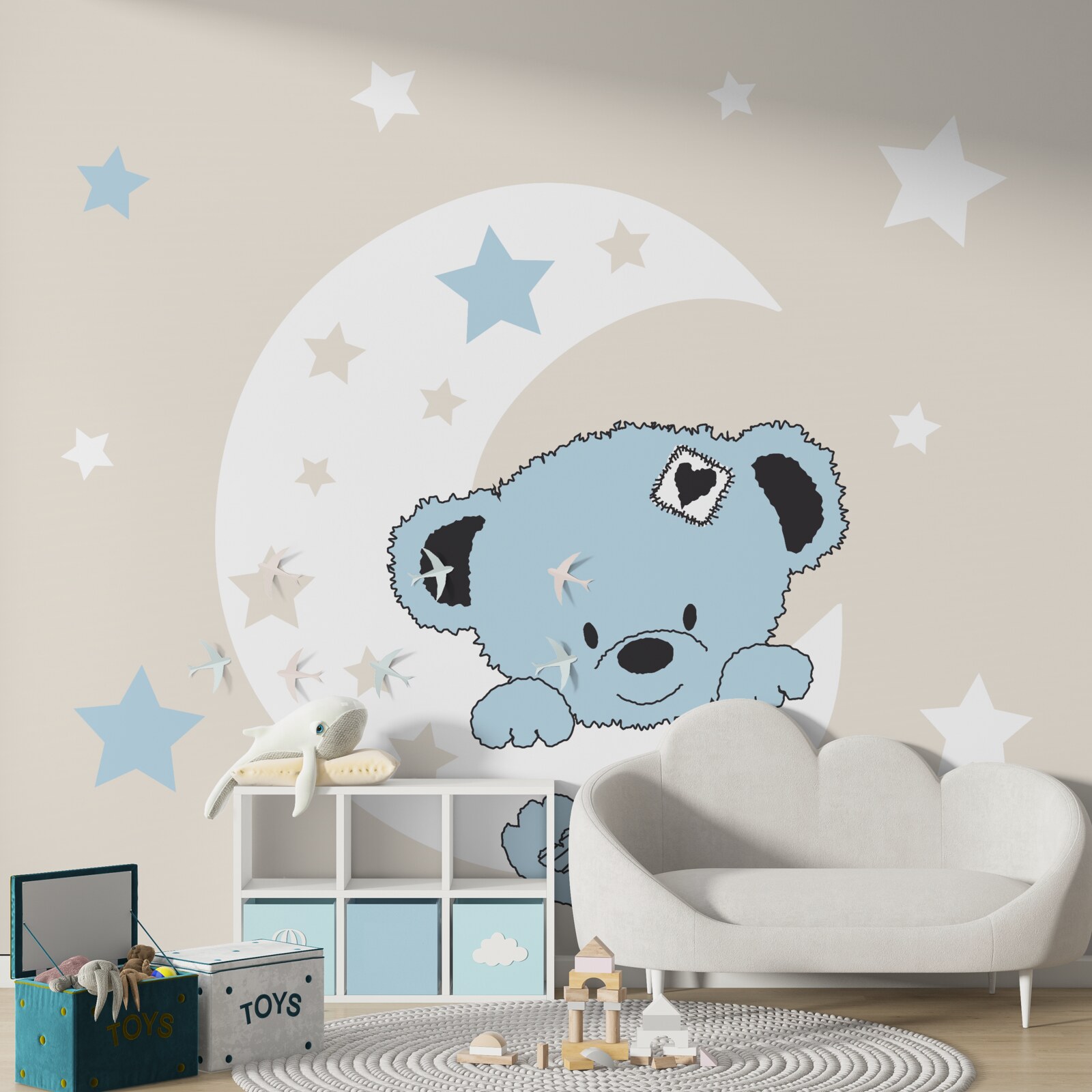 Fototapeta mały miś przylega do księżyca