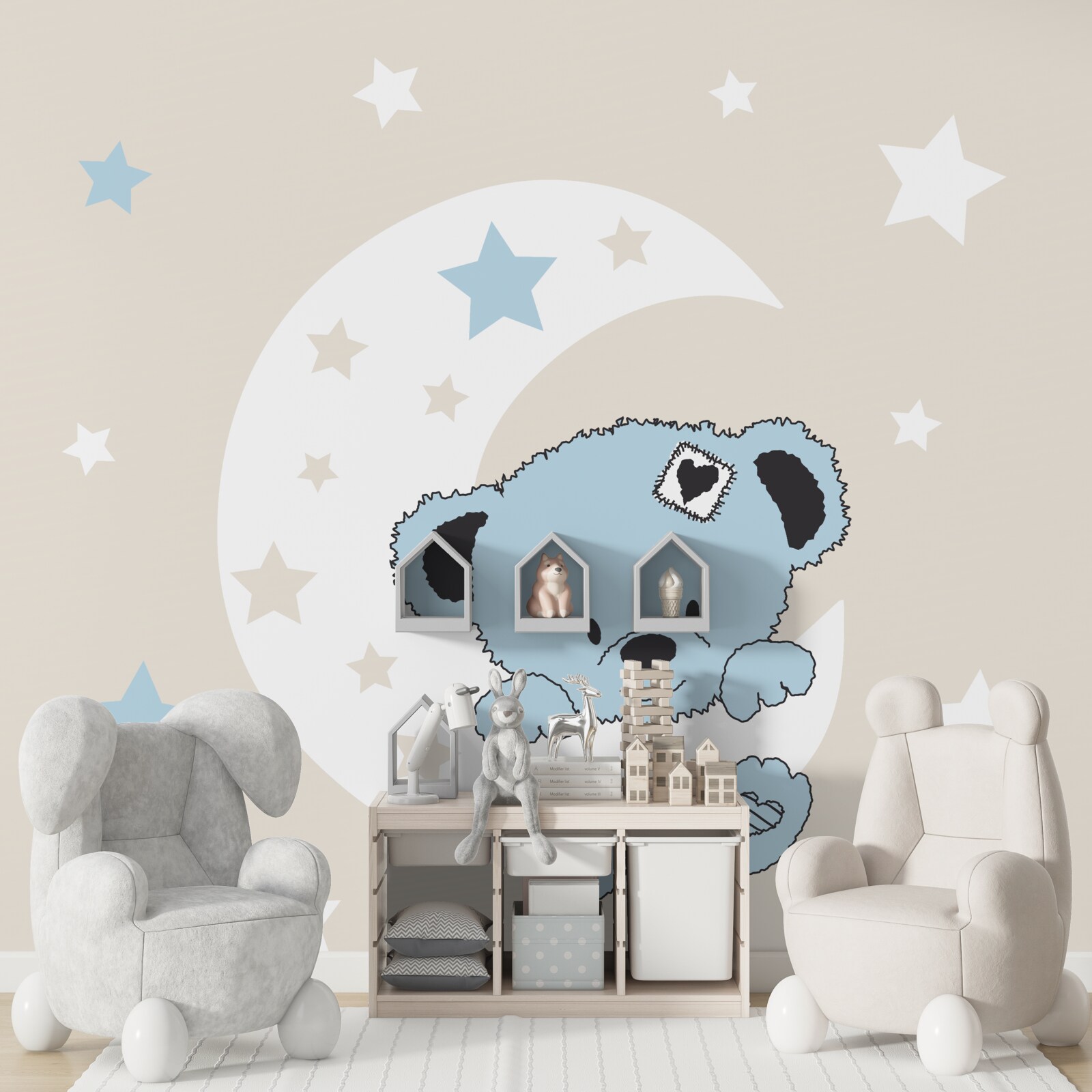 Fototapeta mały miś przylega do księżyca