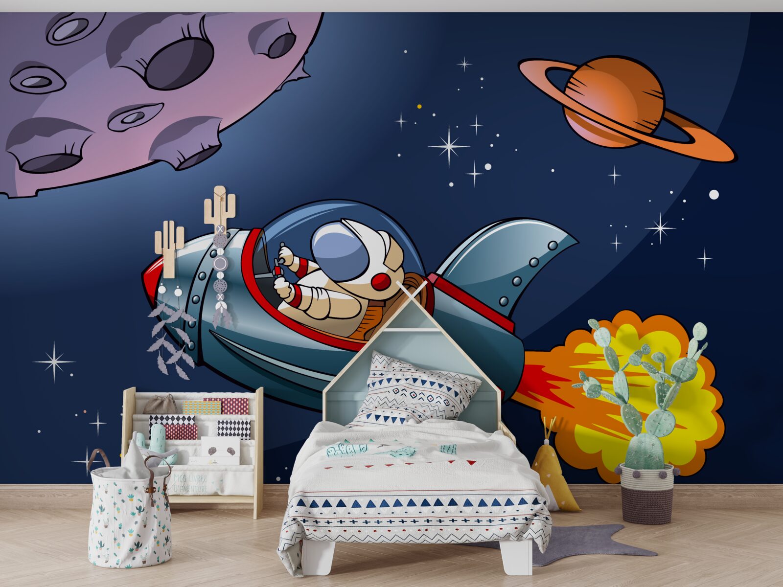 Fototapeta astronauta leci na statku kosmicznym