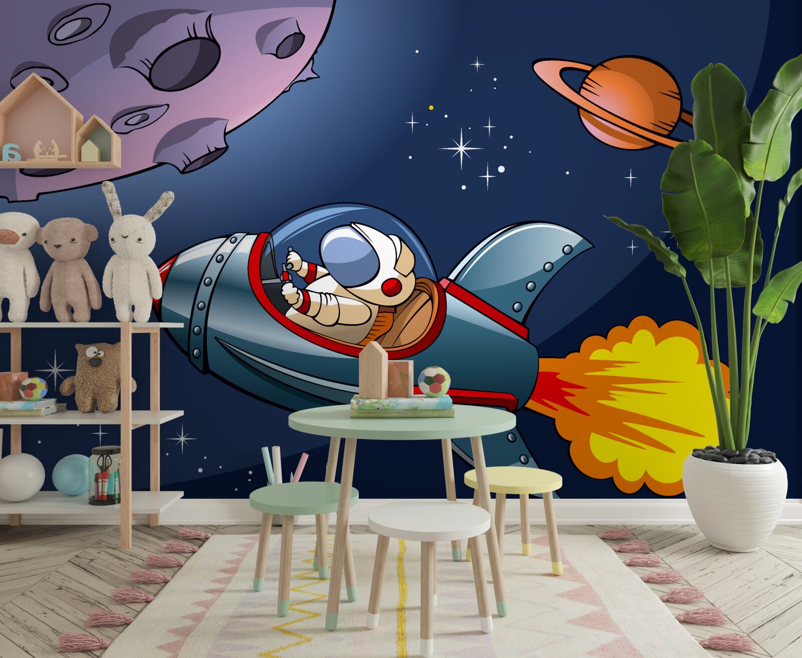 Fototapeta astronauta leci na statku kosmicznym