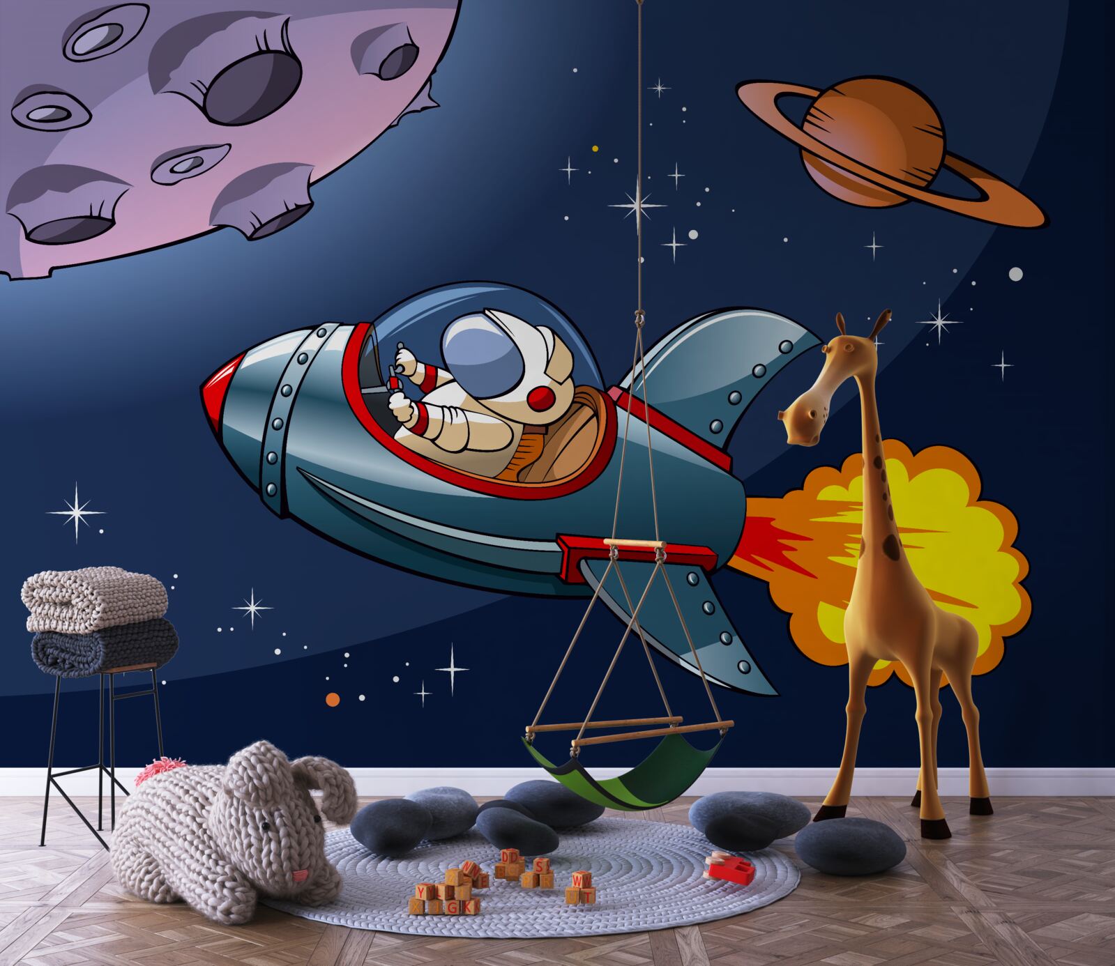 Fototapeta astronauta leci na statku kosmicznym