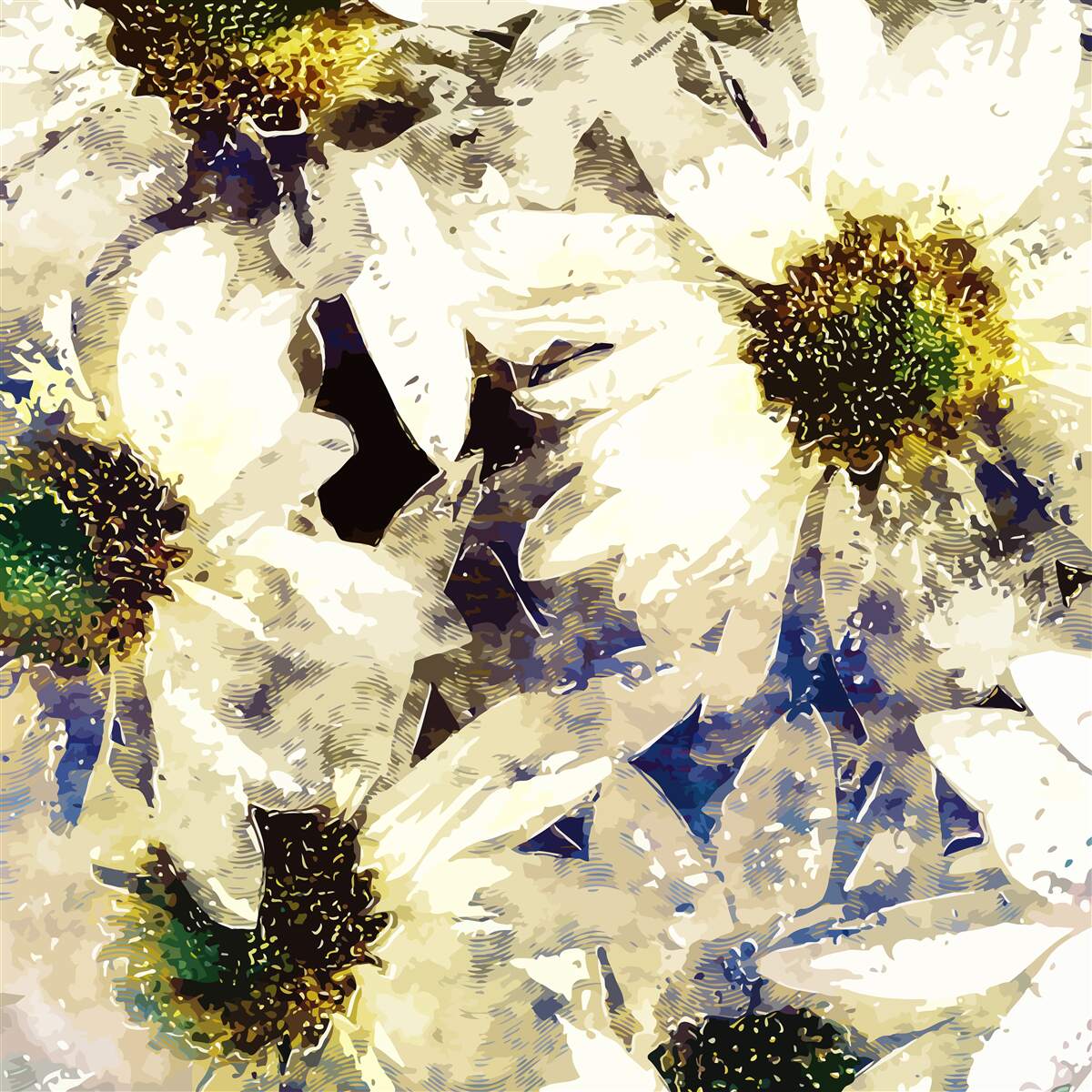 Fototapeta akwarela przedstawiająca białe stokrotki