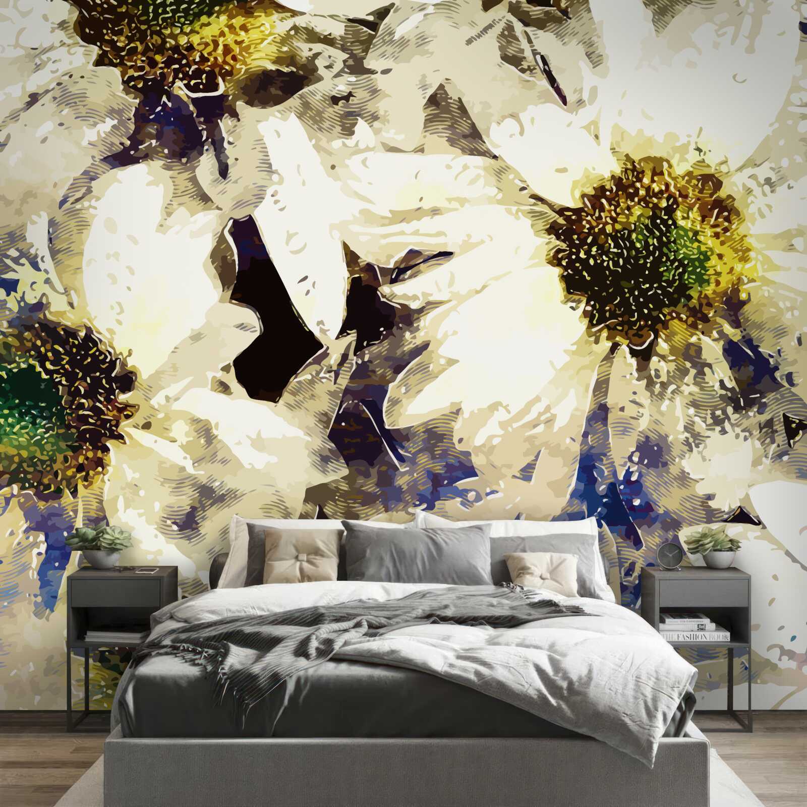 Fototapeta akwarela przedstawiająca białe stokrotki