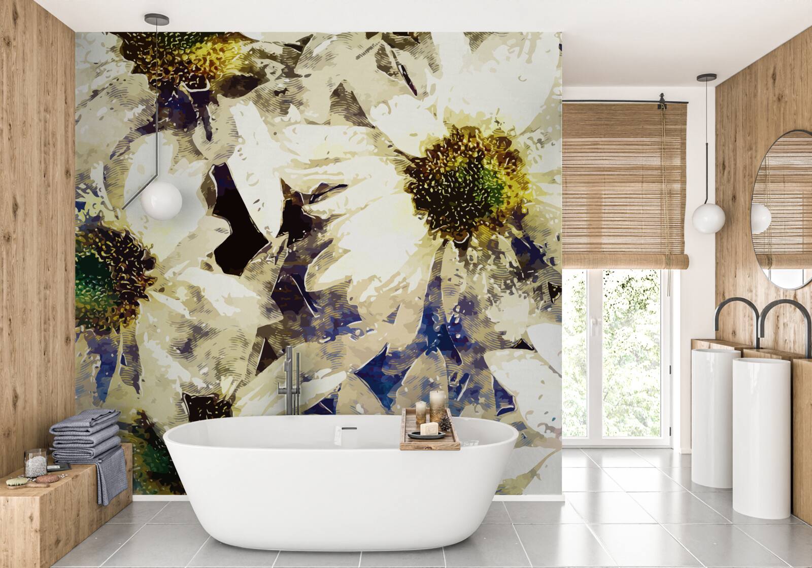 Fototapeta akwarela przedstawiająca białe stokrotki