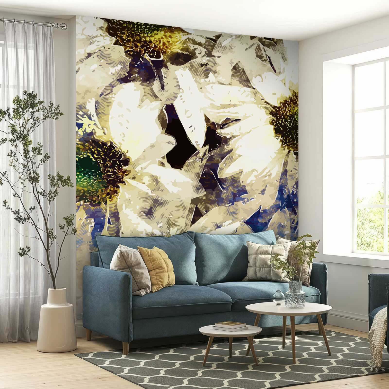 Fototapeta akwarela przedstawiająca białe stokrotki