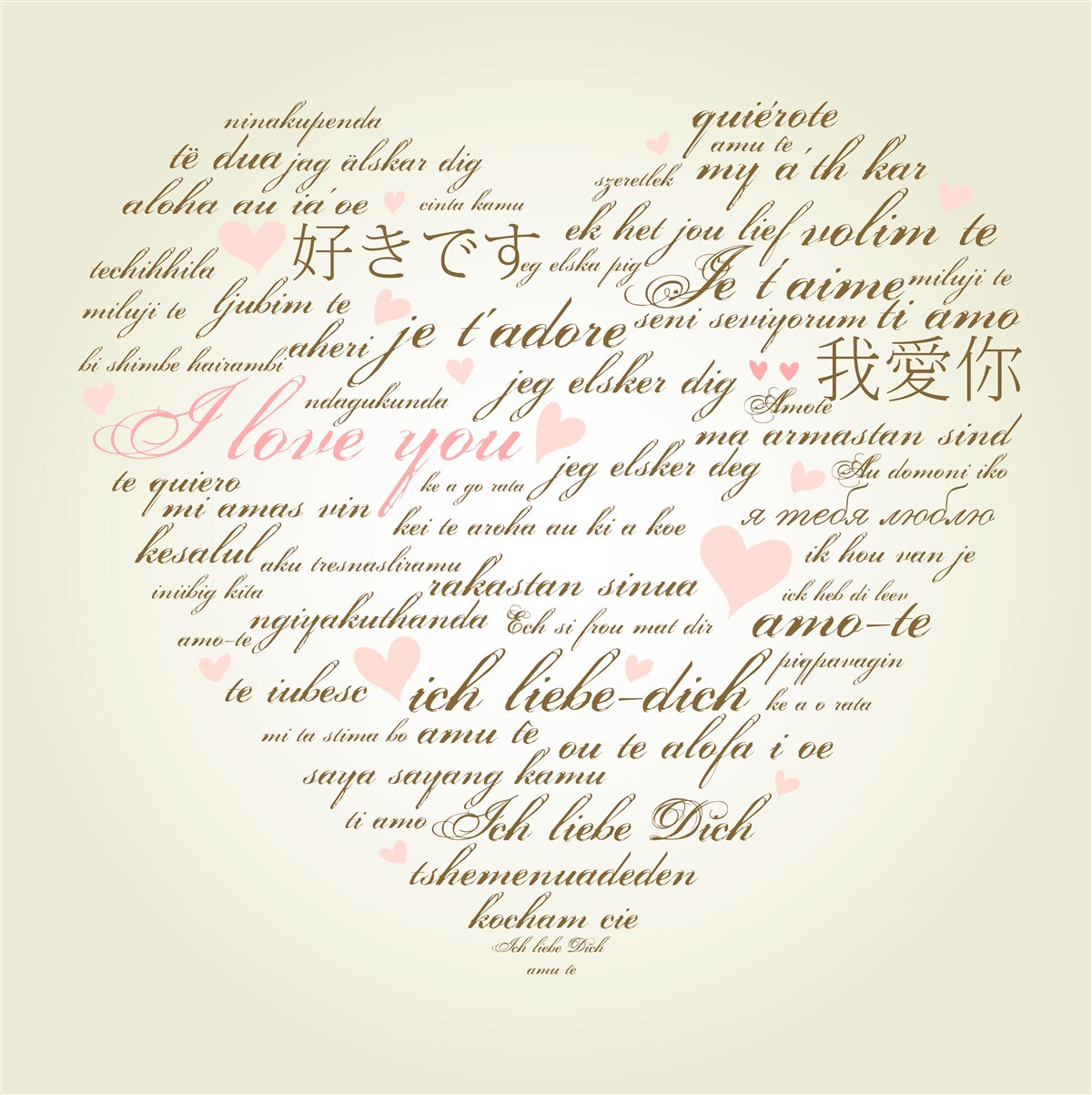 Fototapeta serce składa się z napisów w różnych językach