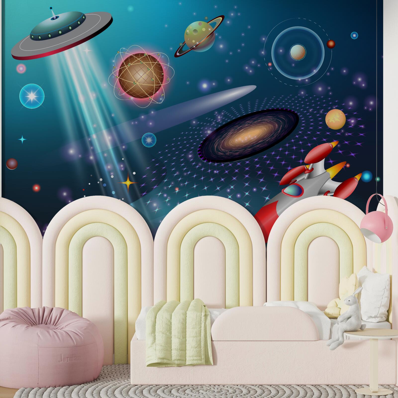 Fototapeta wśród planet są rakieta i ufo