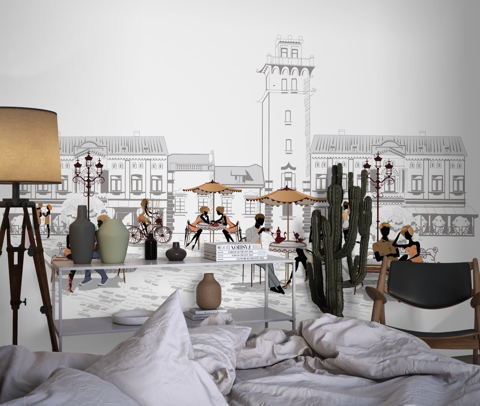 Fototapeta ludzie w centrum miasta narysowani ołówkiem