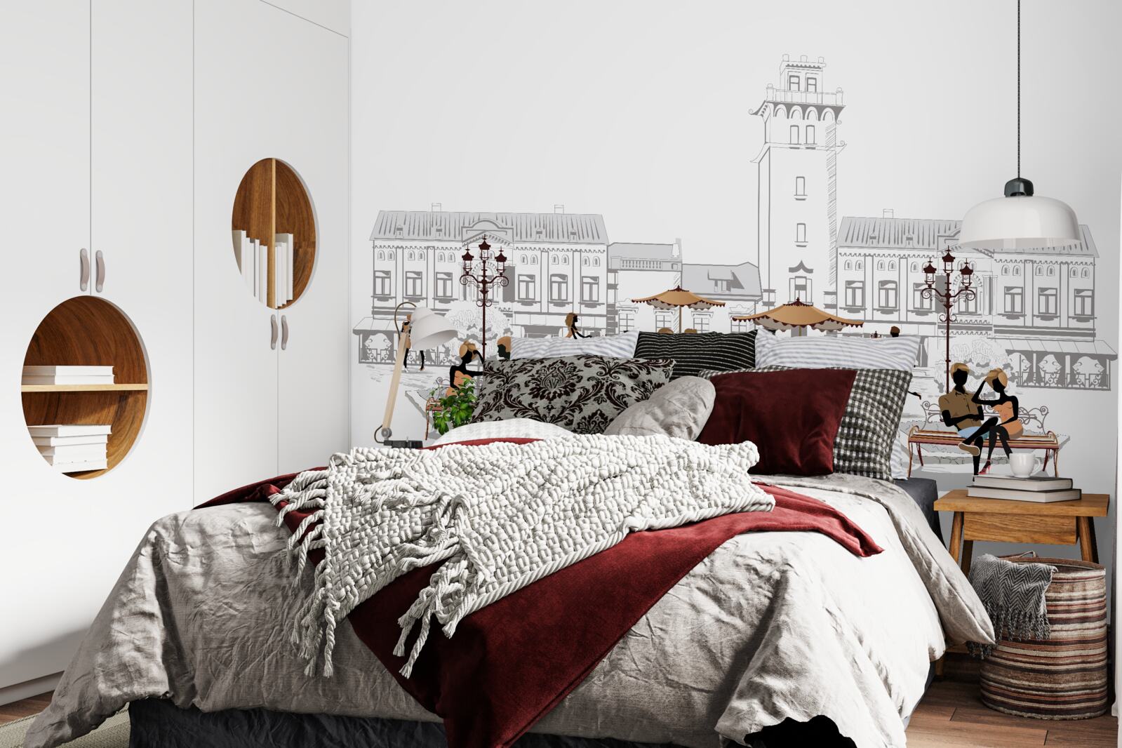 Fototapeta ludzie w centrum miasta narysowani ołówkiem