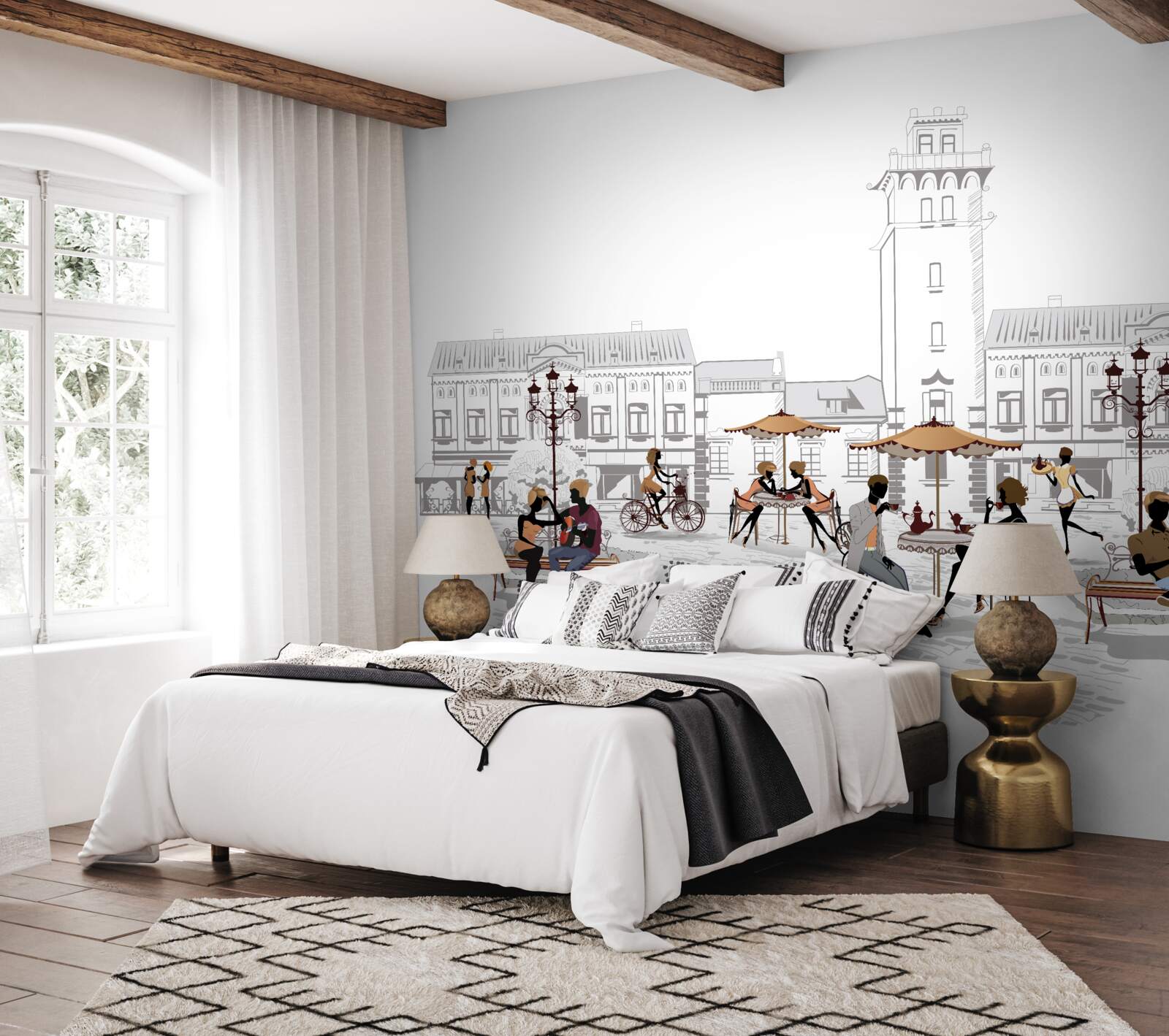 Fototapeta ludzie w centrum miasta narysowani ołówkiem