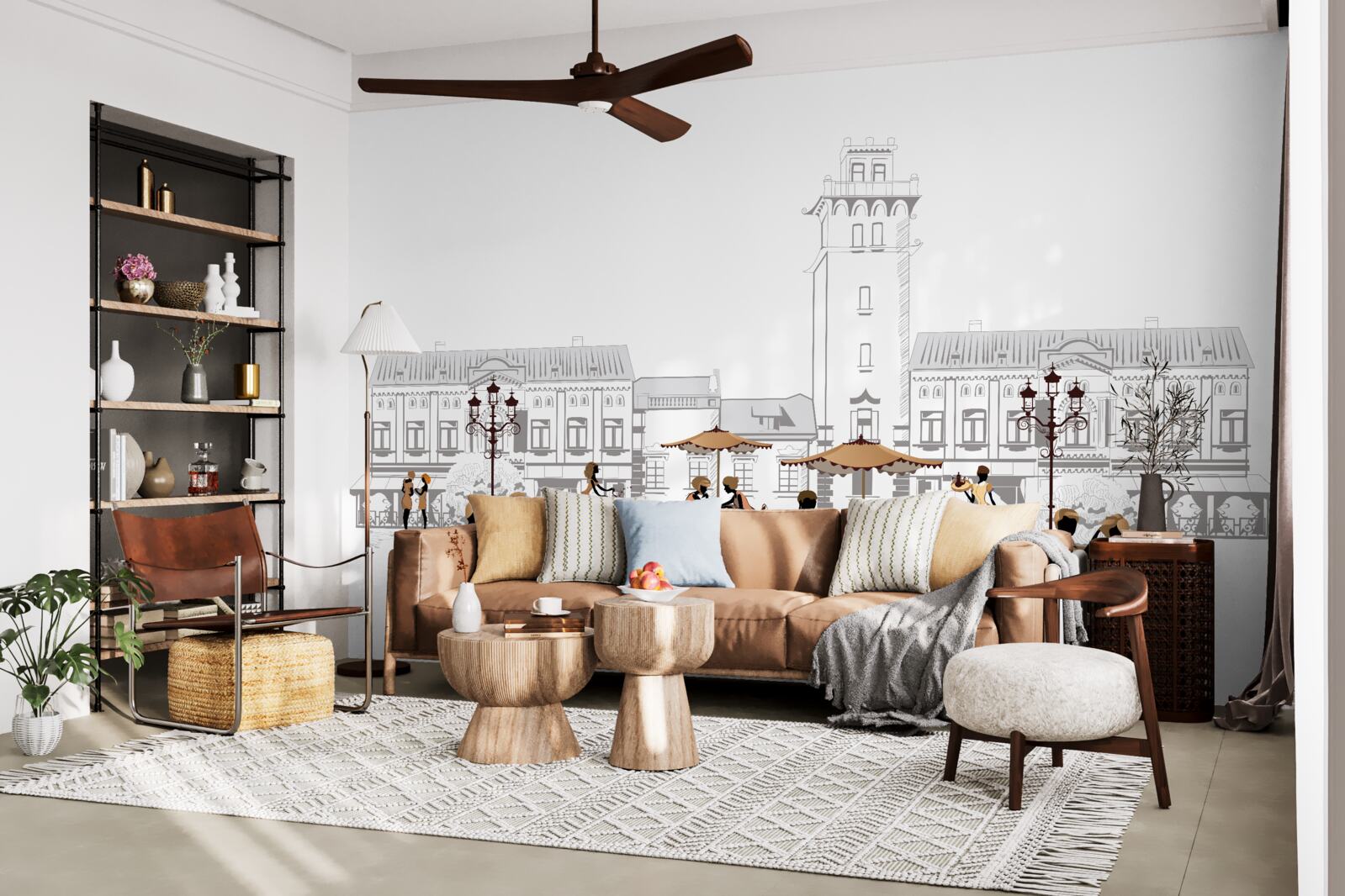 Fototapeta ludzie w centrum miasta narysowani ołówkiem