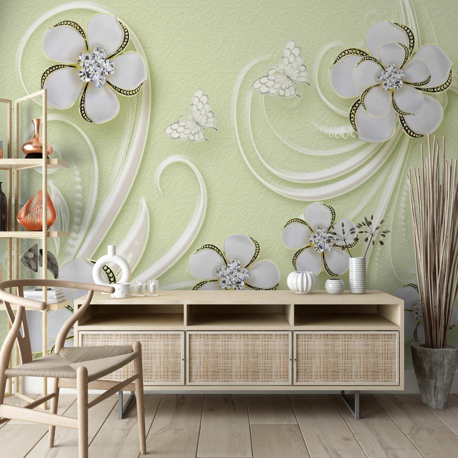 Fototapeta waciki na miękkim zielonym tle