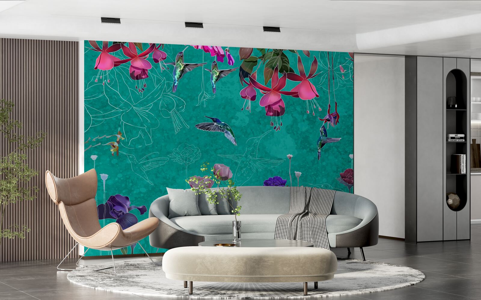 Fototapeta na tle nocnego nieba tulipany stają się różowe, a mlecze lśnią