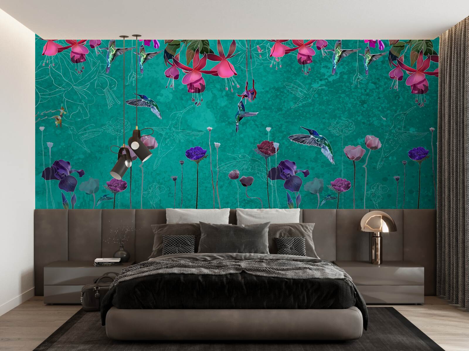 Fototapeta na tle nocnego nieba tulipany stają się różowe, a mlecze lśnią