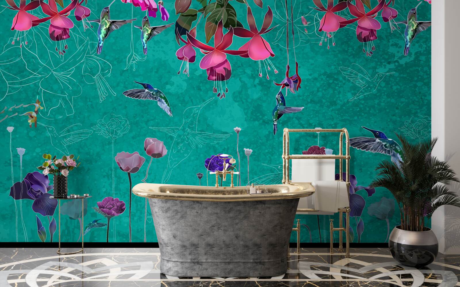 Fototapeta na tle nocnego nieba tulipany stają się różowe, a mlecze lśnią