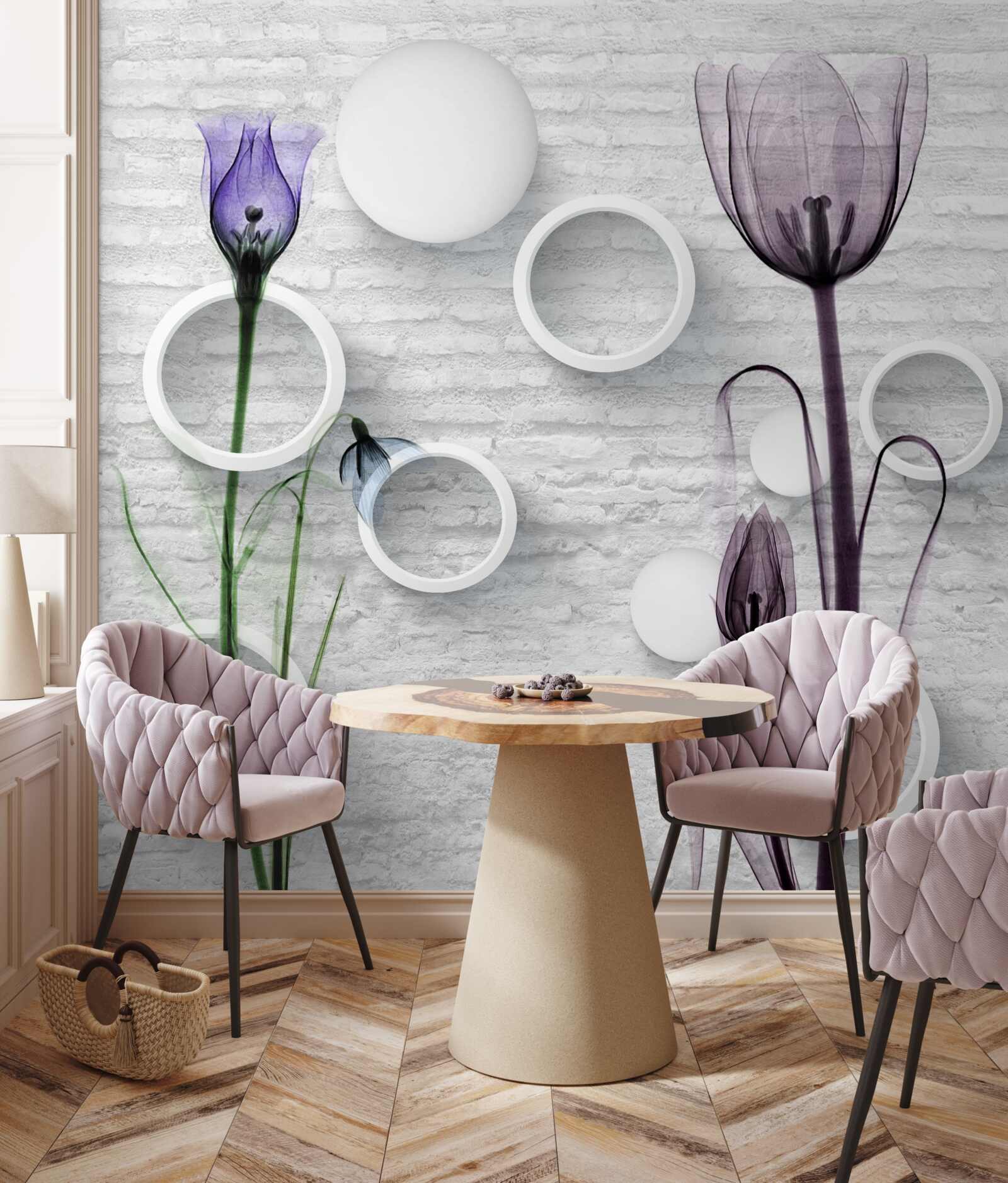 Fototapeta wyrafinowane pąki na gałęziach i kręgach o ścisłych kształtach