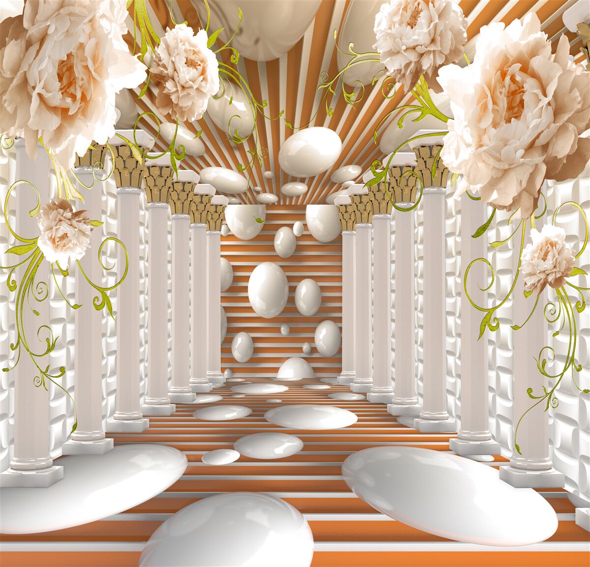 Fototapeta kamienne łuki w kształcie kwiatów i postaci tworzą tunel