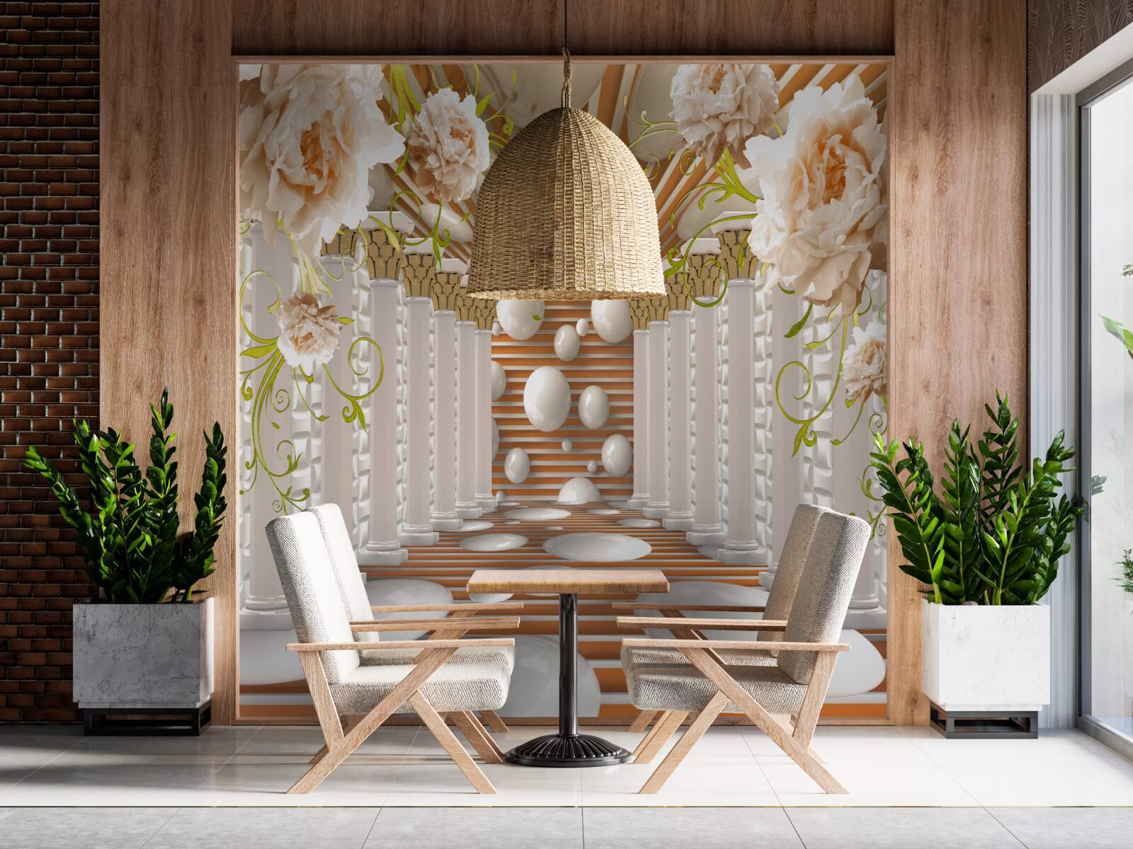 Fototapeta kamienne łuki w kształcie kwiatów i postaci tworzą tunel