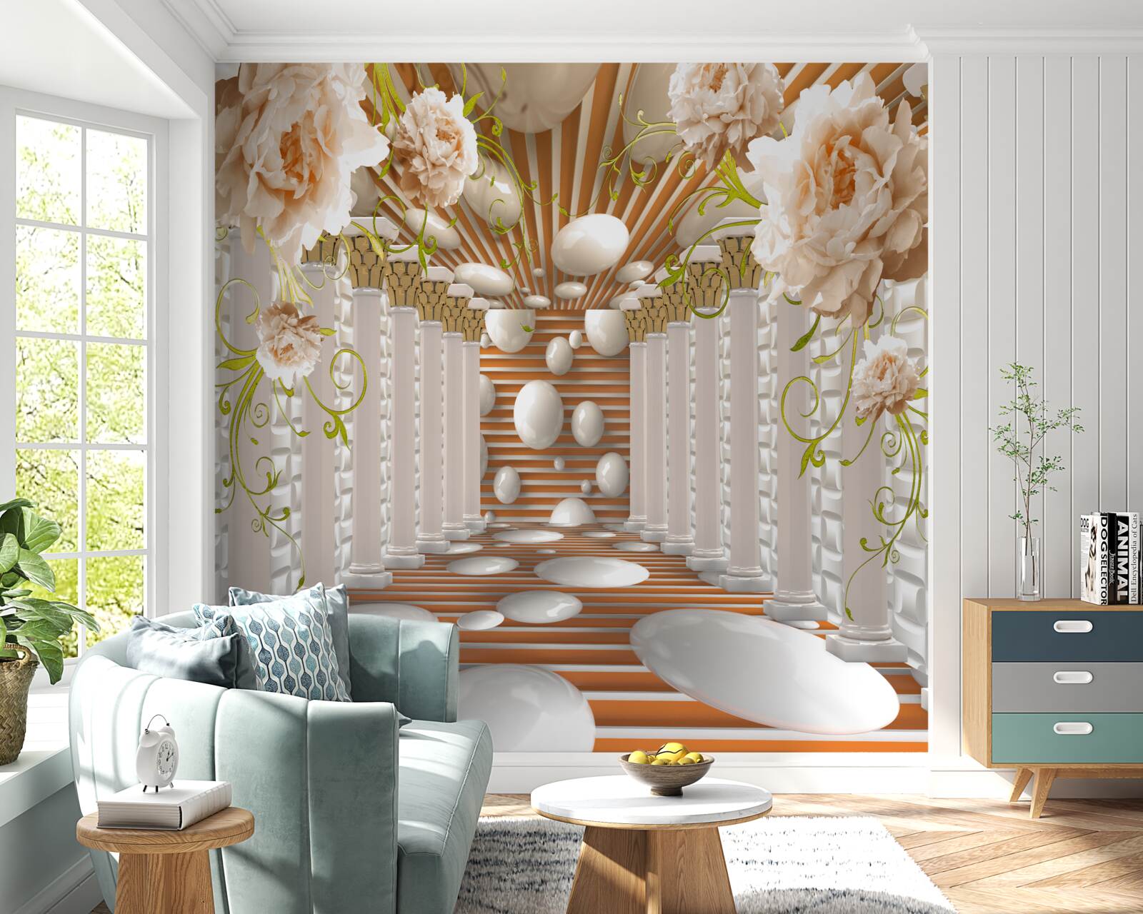 Fototapeta kamienne łuki w kształcie kwiatów i postaci tworzą tunel